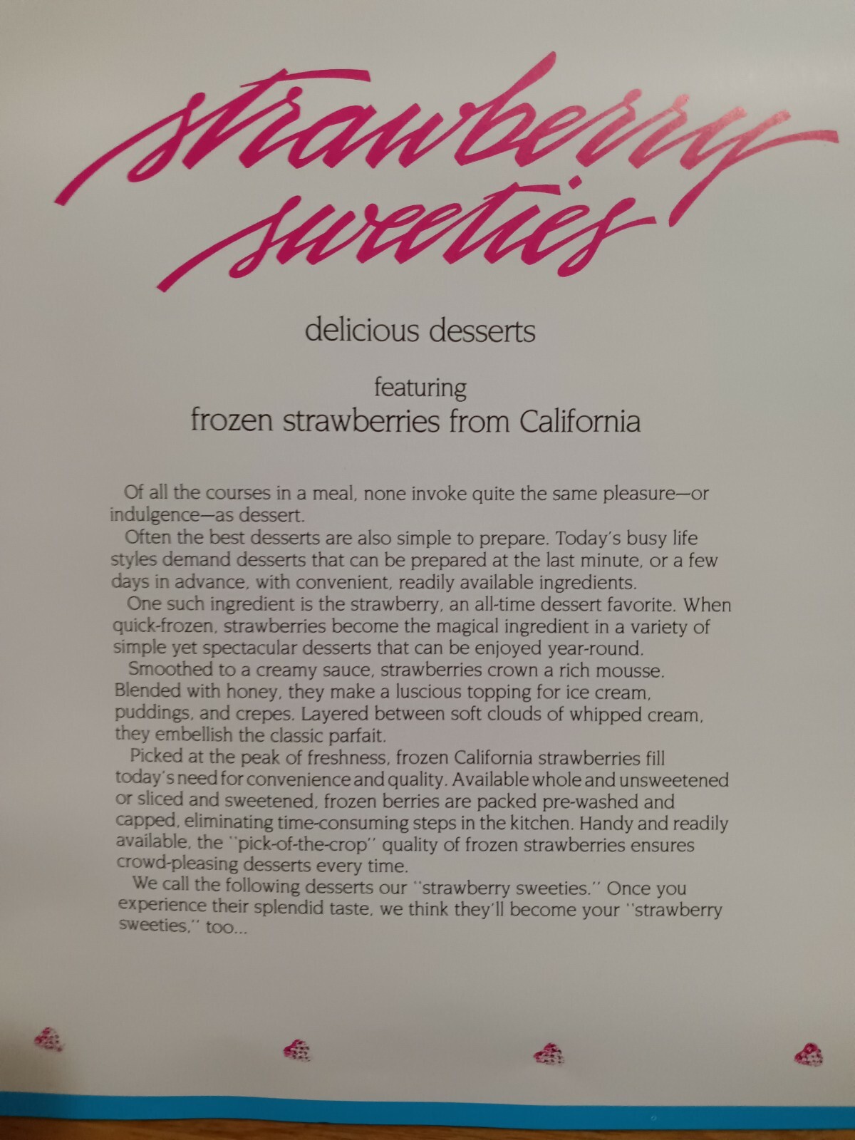 Recipe Booklet Strawberry Sweeties Delicious Desserts Frozen Strawberries 11pp