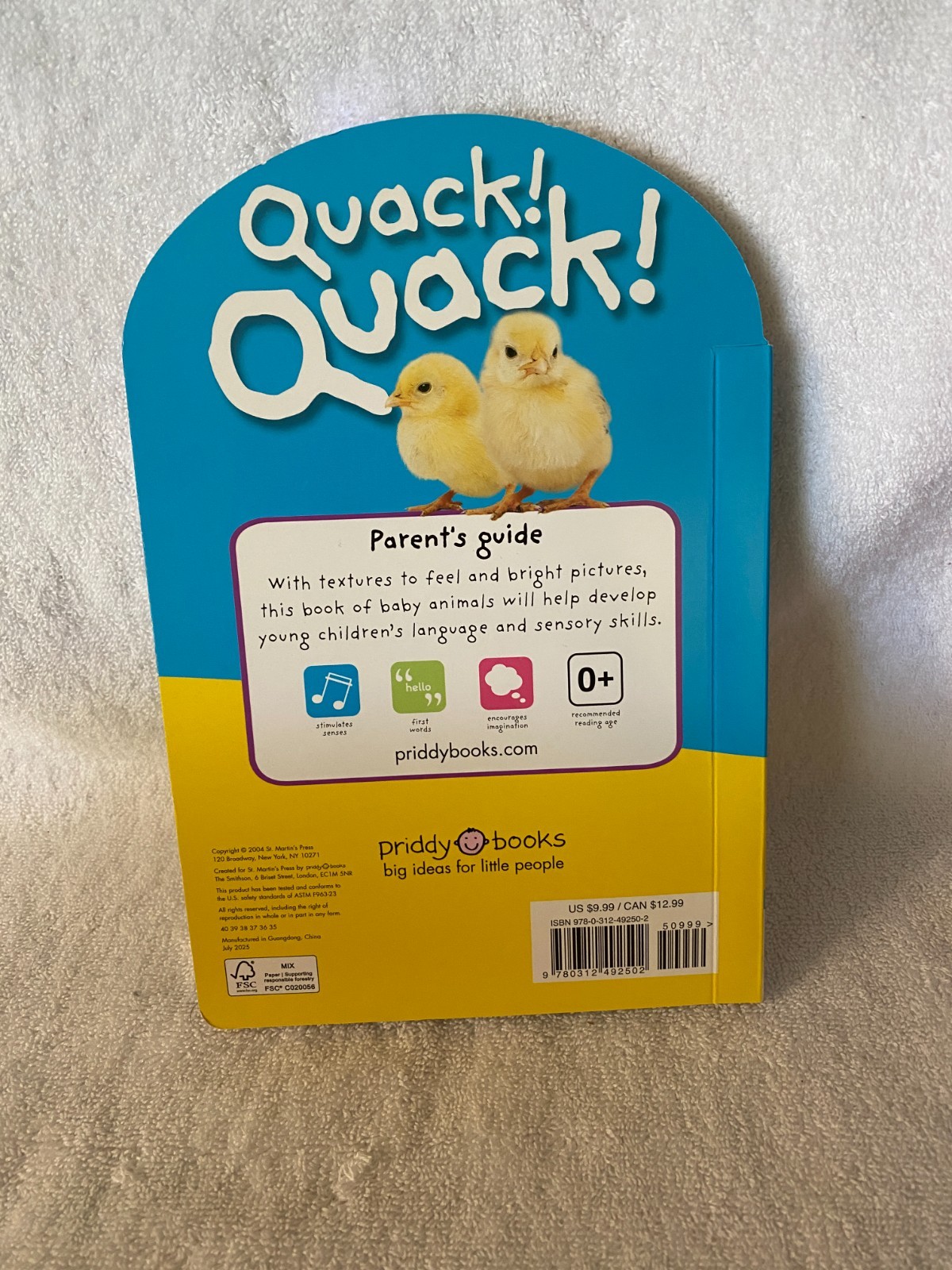Priddy Books QUACK QUACK Touch and Feel Children’s book