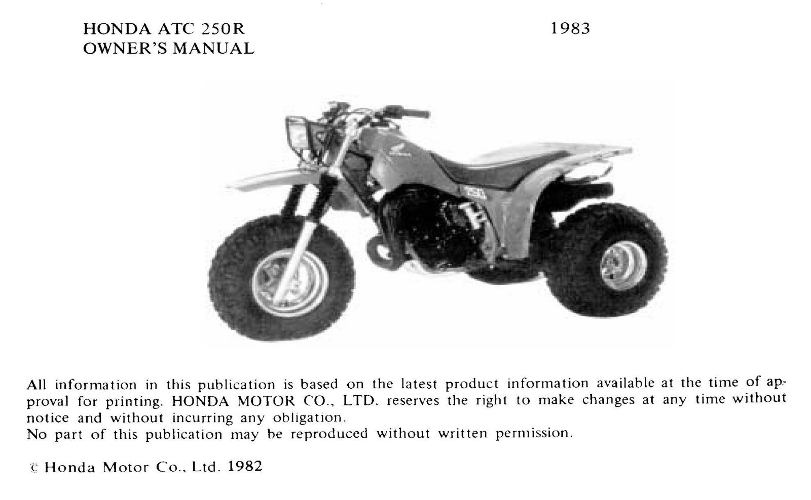 1983 Honda ATC250R Owner’s Manual 63 Pages