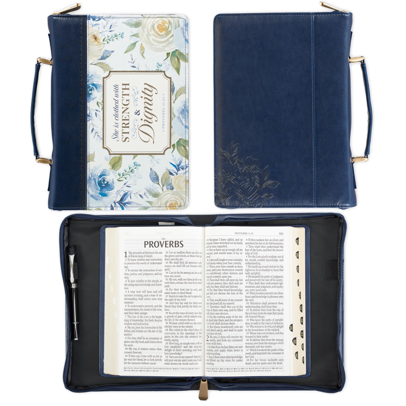 Fashion Vegan Leather Bible Cover Case for Women: Strength & Dignity Gold Ins…