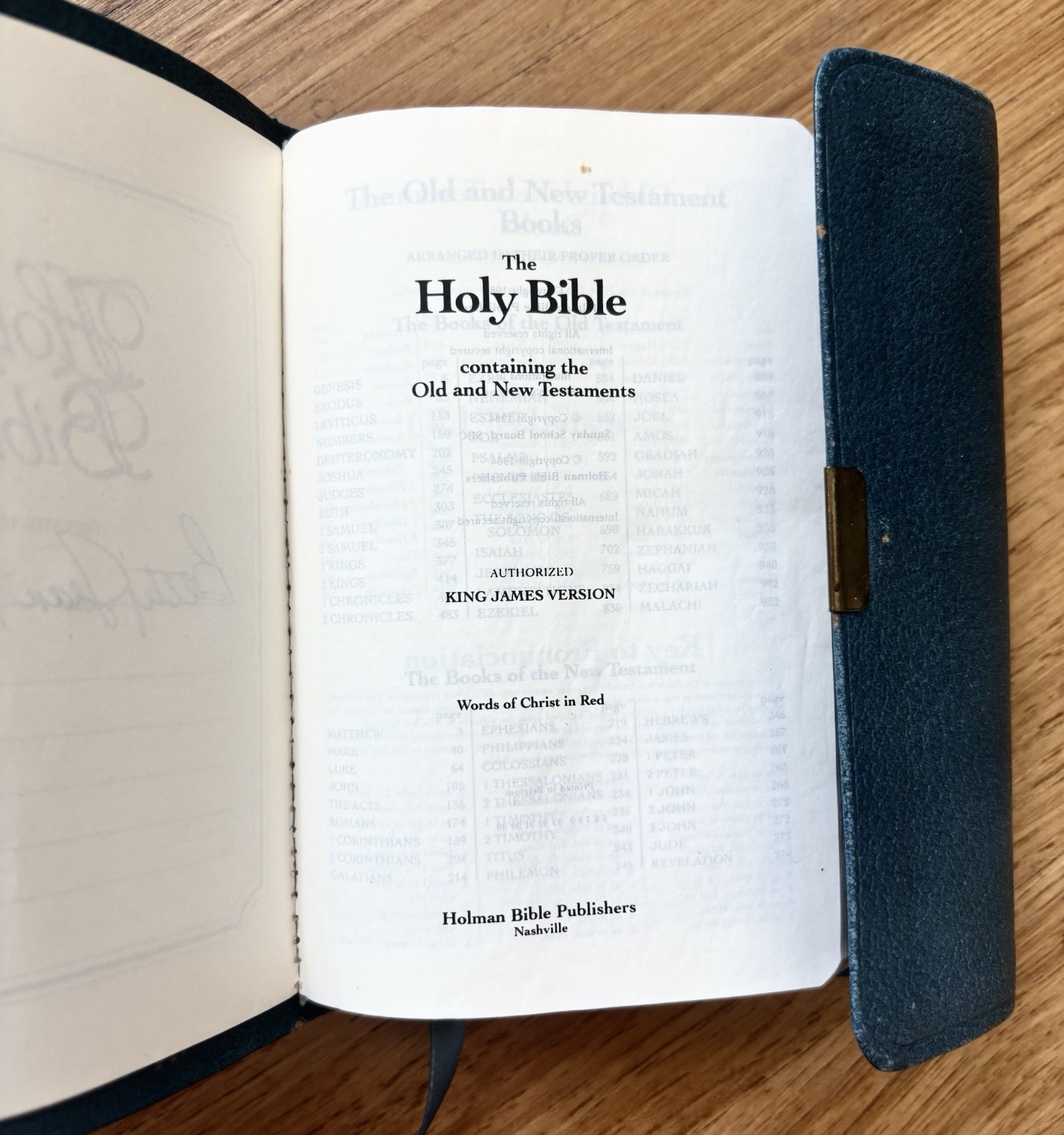 Holman Compact Pocket-Size Blue Leather KJV Bible Red Letter Snap Flap 1982