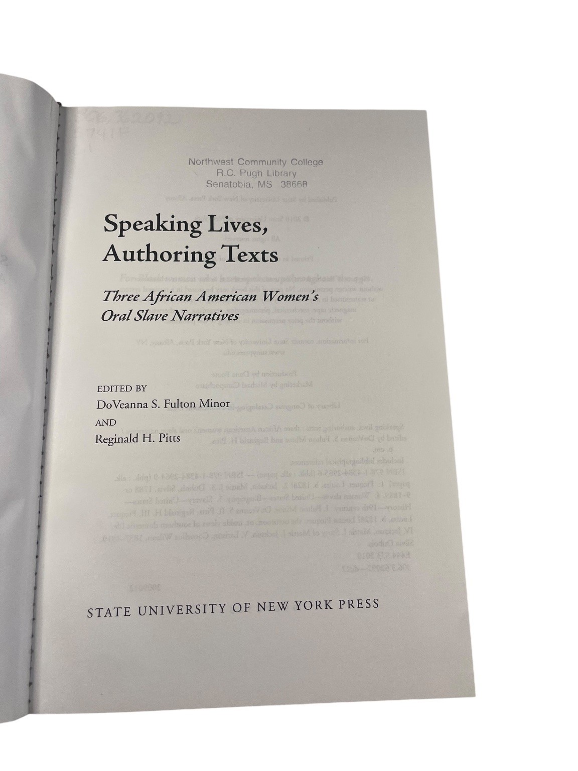 Speaking Lives, Authoring Texts Fulton Minor Pitts 2010 African American Slavery