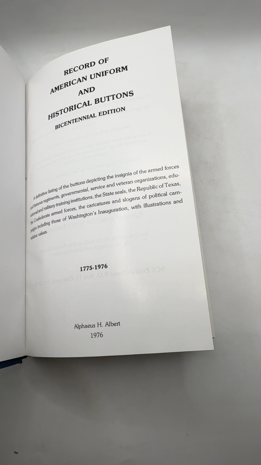 Record of American Uniform and Historical Buttons Bicentennial Edition Alpheu…