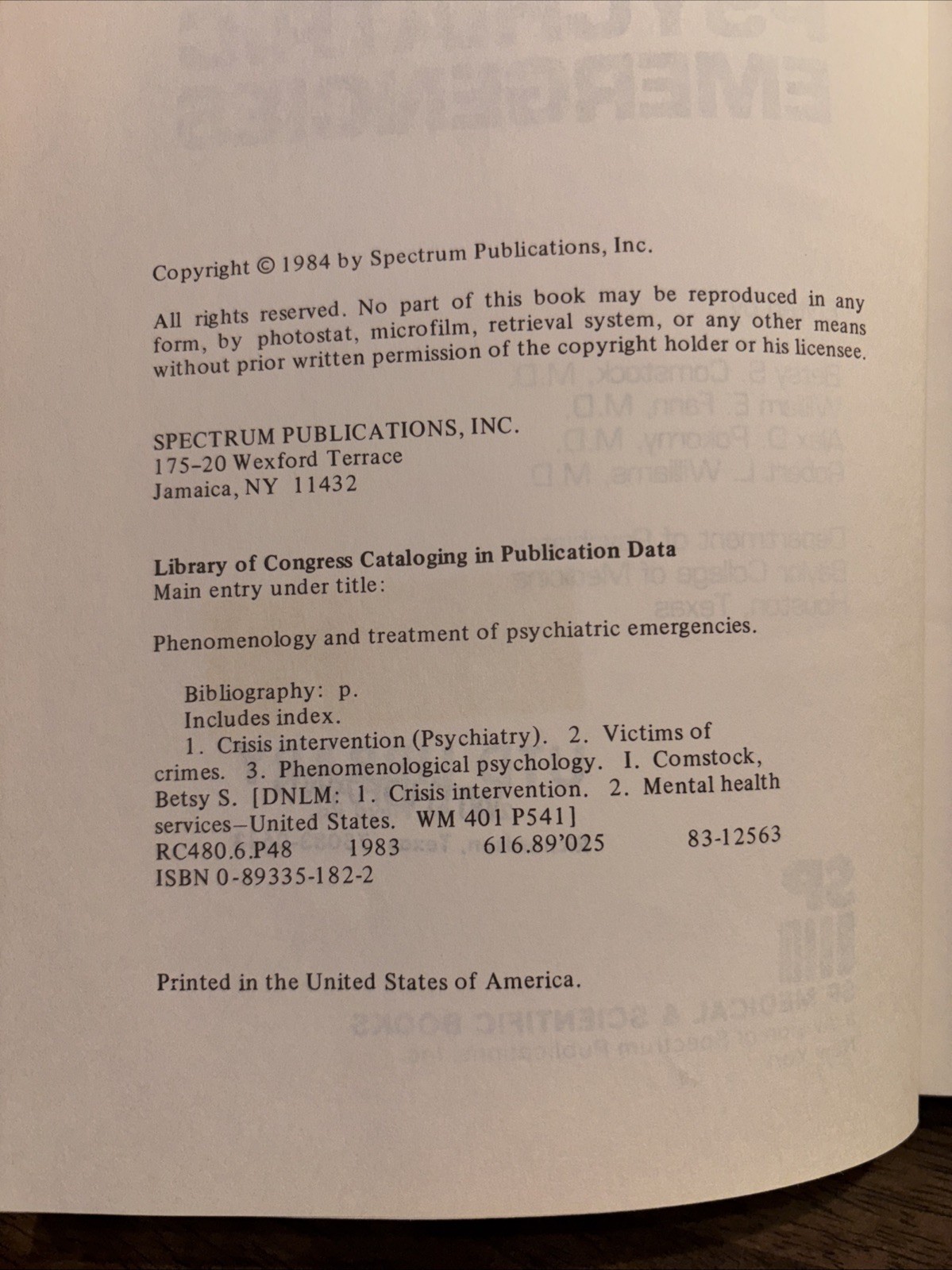 Phenomenology And Treatment Of Psychiatric Emergencies – Betsy S. Comstock