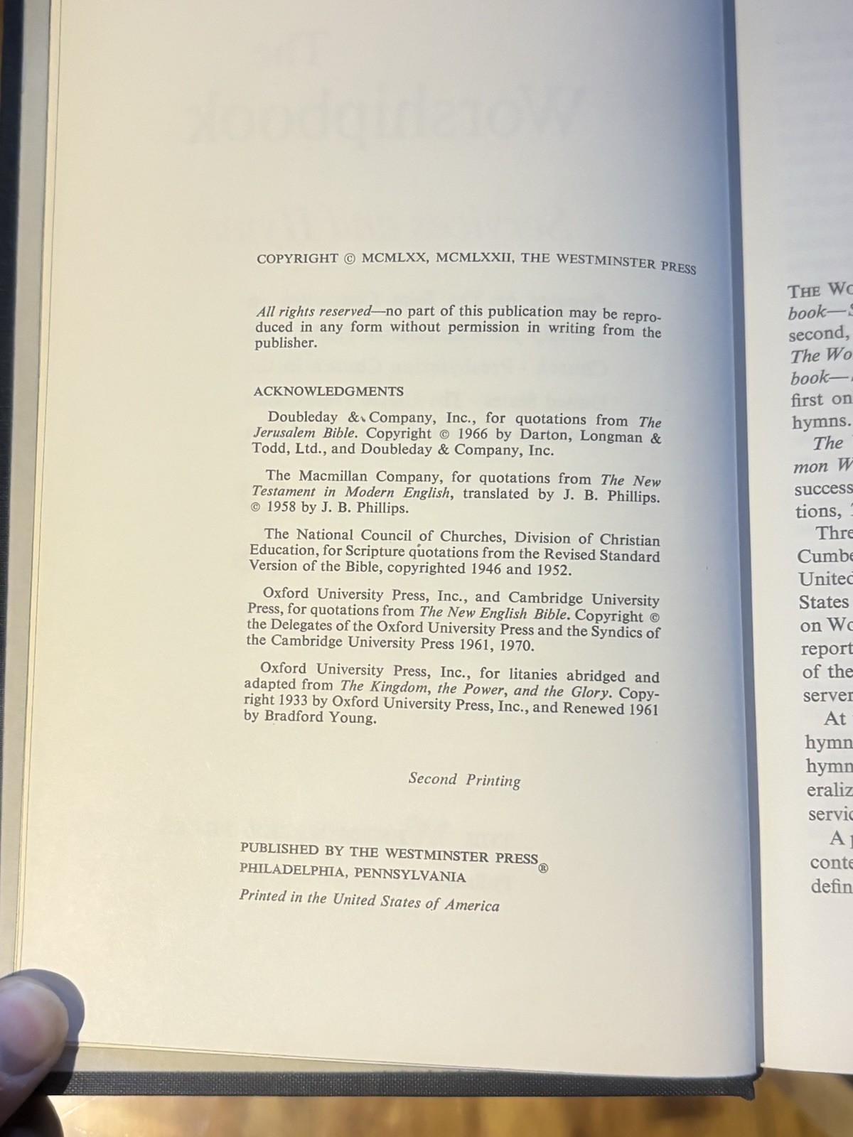 The Worshipbook Services & Hymns Westminster Press 1970