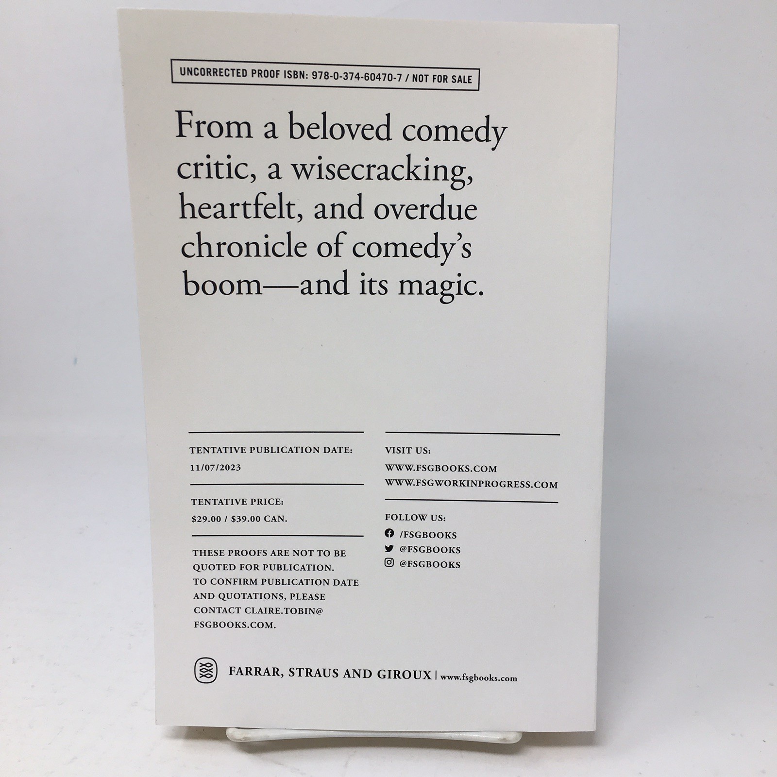 Comedy Book ARC Jessie Fox How Comedy Conquered Culture 9780374604714 Proof