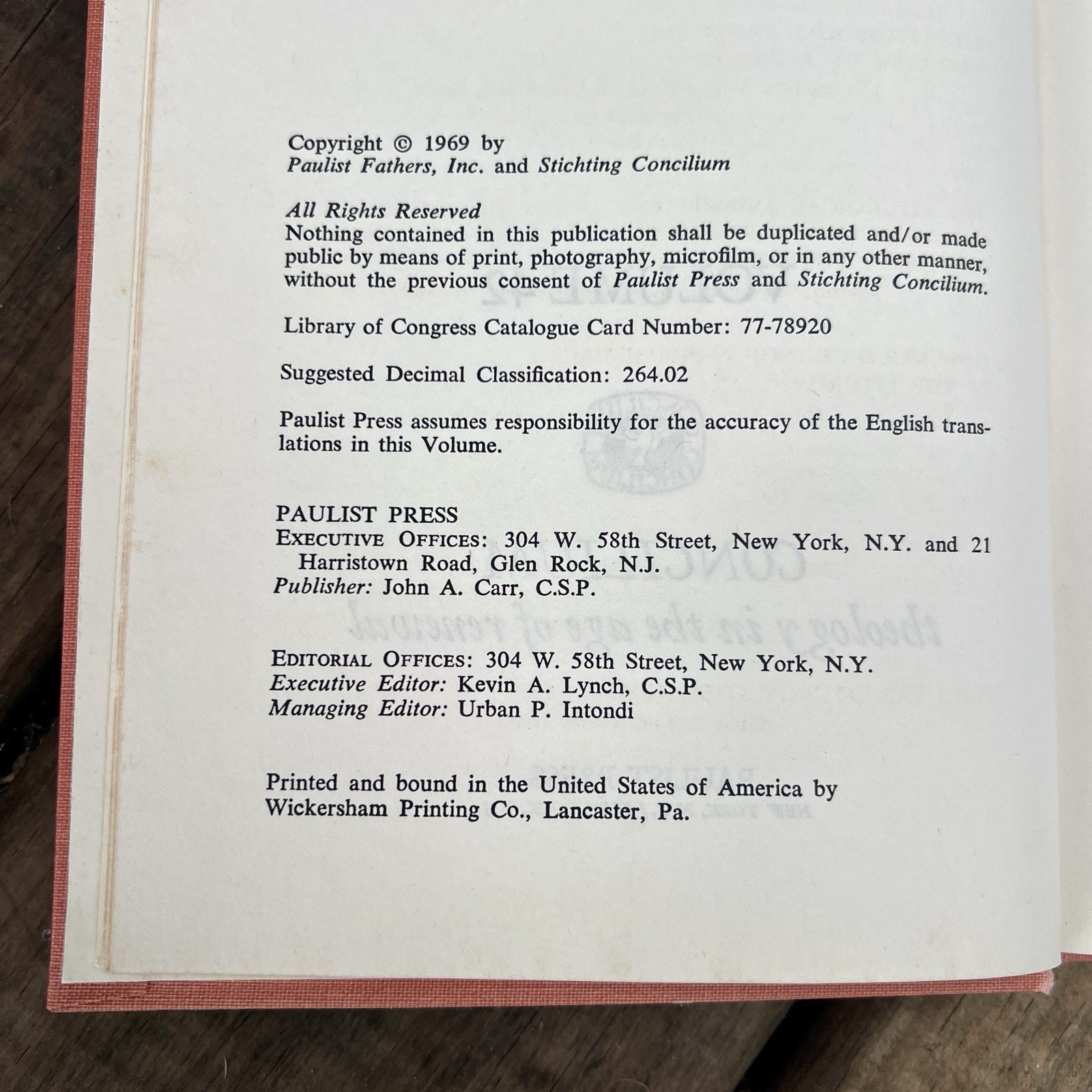 The Crisis of Liturgical Reform 1969 Liturgy CONCILIUM Vol. 42 Paulist Press HC