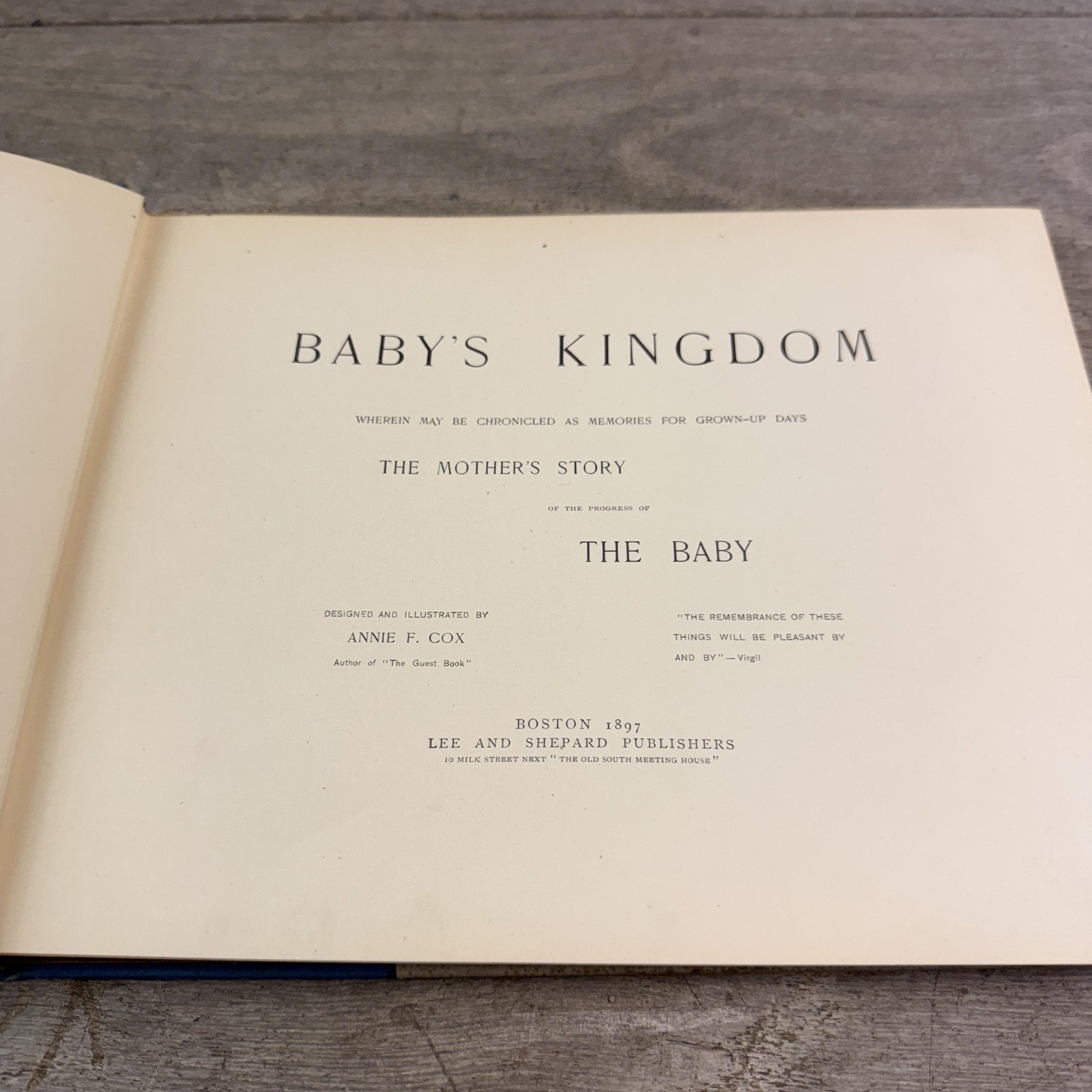 Vintage 1897 Baby’s Kingdom Annie F. Cox Baby Memory Book Hardcover Boston MA