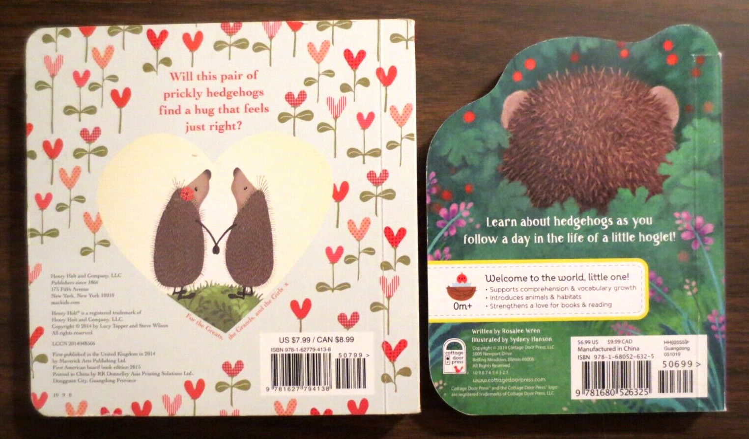A LITTLE HEDGEHOG & HEDGEHUGS By Steve Wilson &Lucy Tapper Lot of 2 Board Books