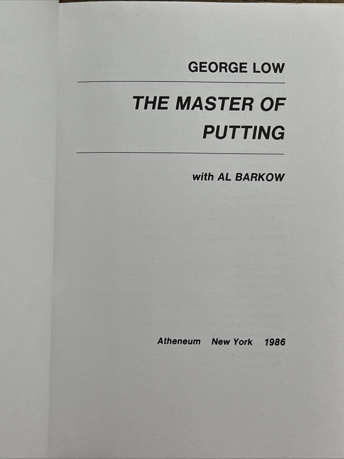 The Master of Putting 1986 Hardcover By George Low