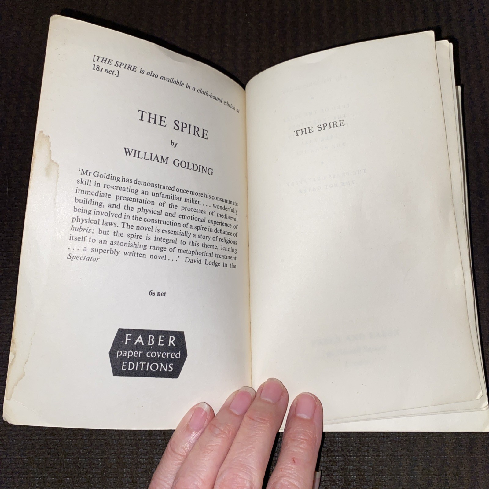 William Golding Set Of 2 Vintage Faber Edition PB’s Pincher Martin & The Spire