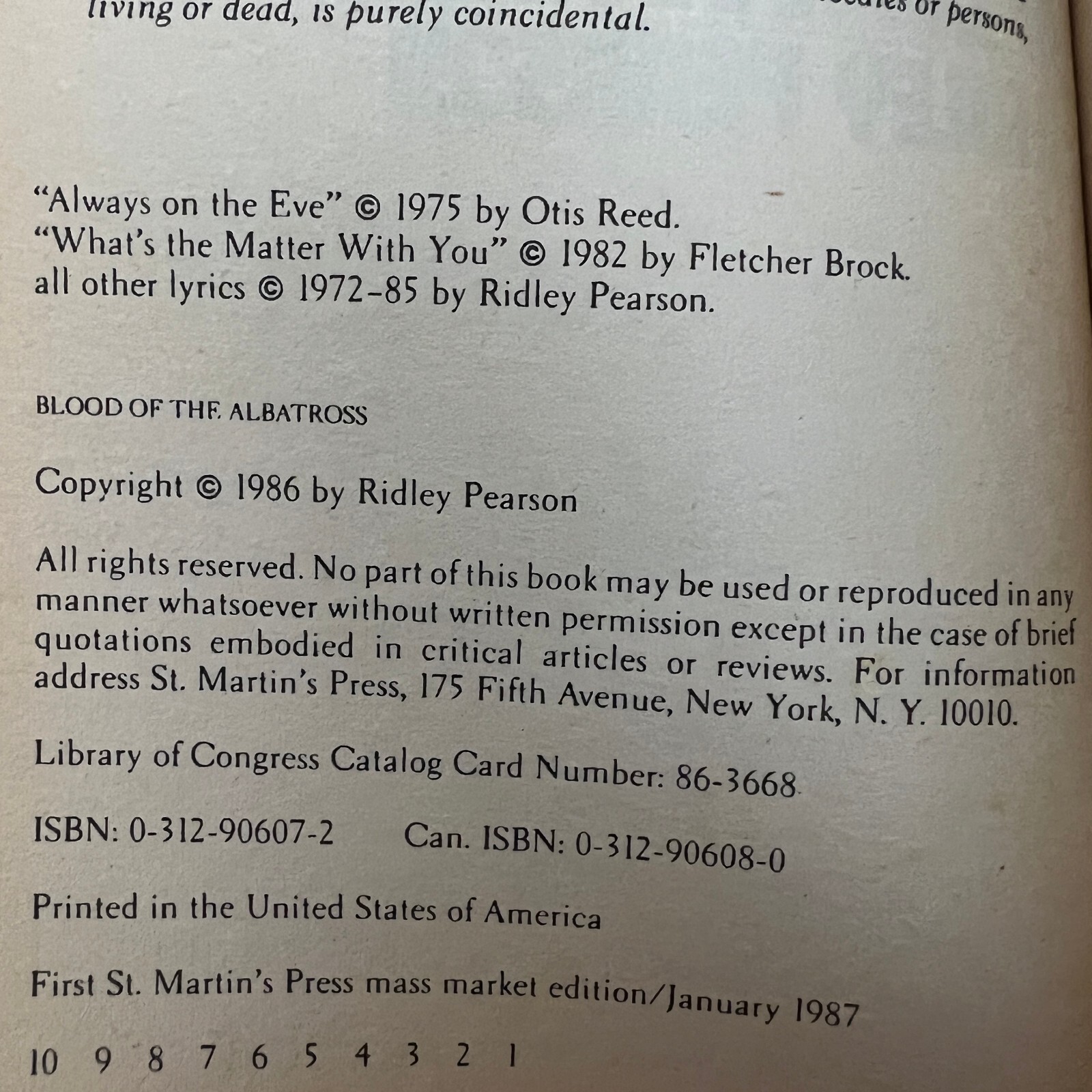 Blood of the Albatross Mystery Paperback Book by Ridley Pearson 1986