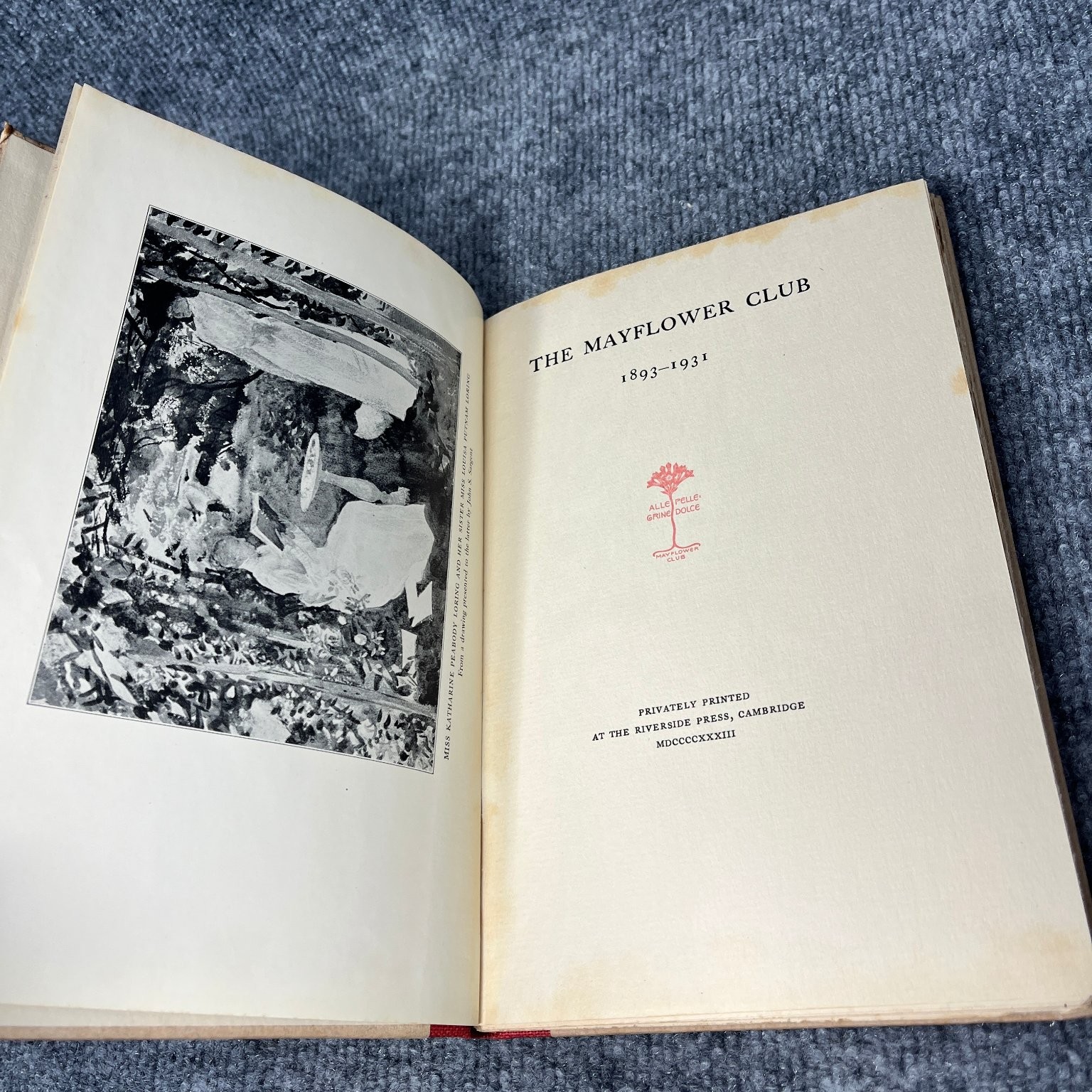 Mayflower Club 1893-1931 1933 Privately Printed Riverside Press Cambridge