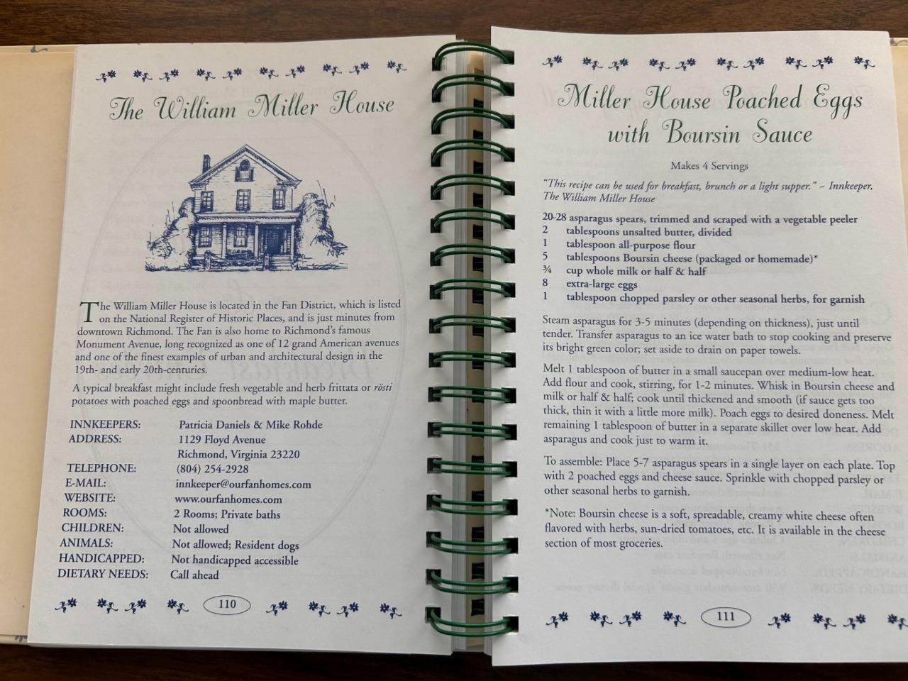 Virginia Bed Breakfast Cookbook 2005 spiral hardback 325 pages