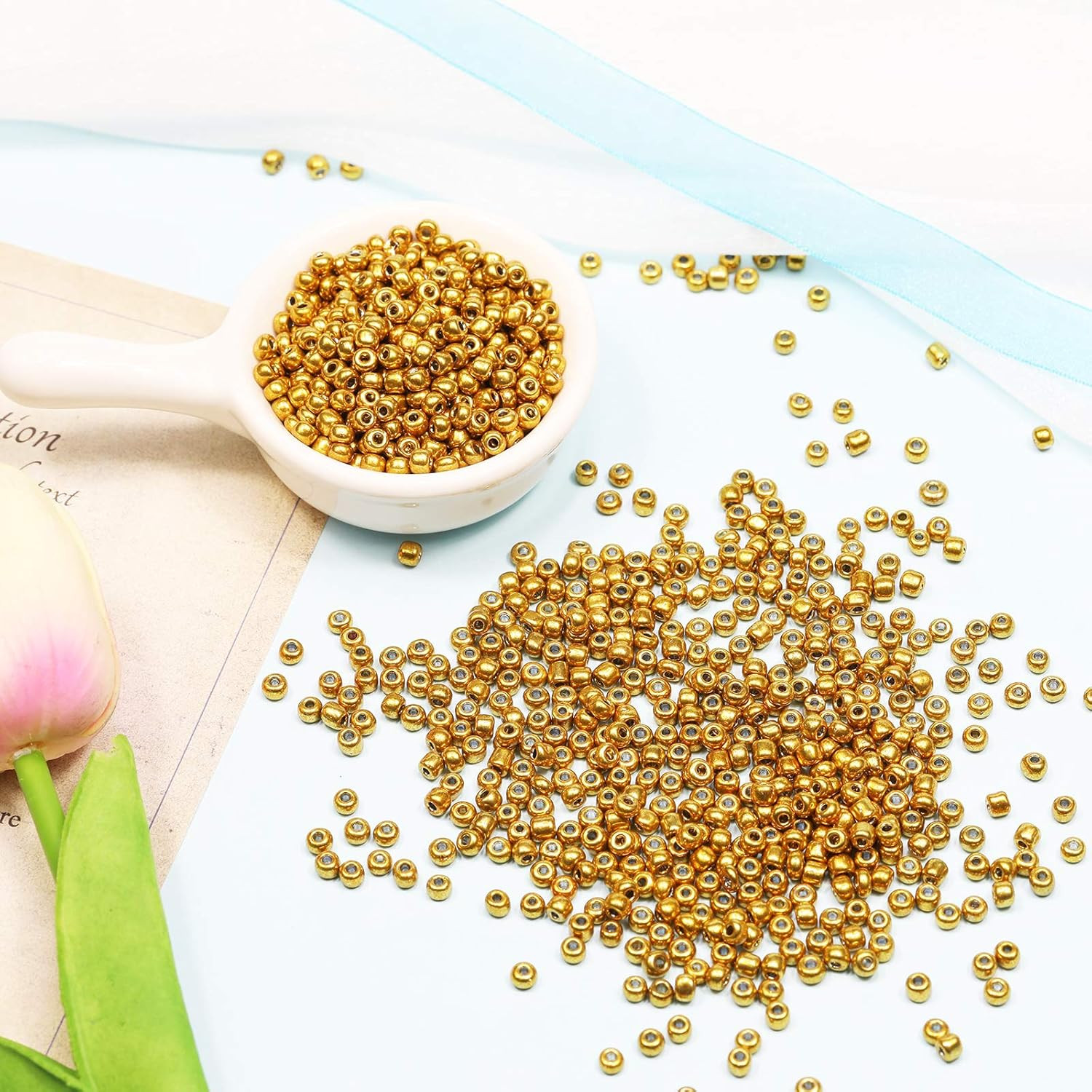 Golden Color 4mm Seed Beads About 1200pcs/100Grams in Bag, 6/0 Glass Craft Beads