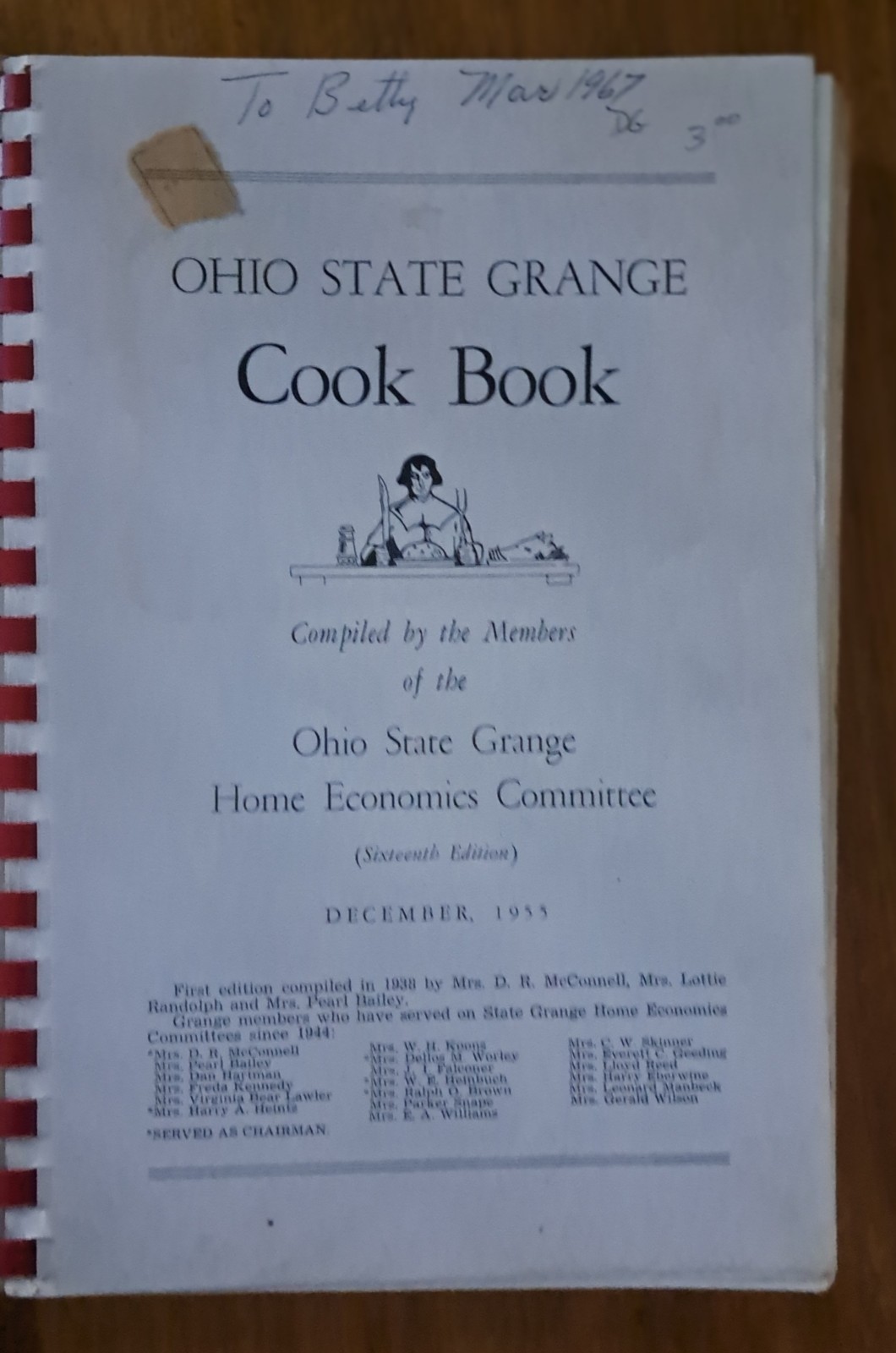 Ohio State Grange Cookbook 16th Edition 1955 Spiral Bound Recipes Book