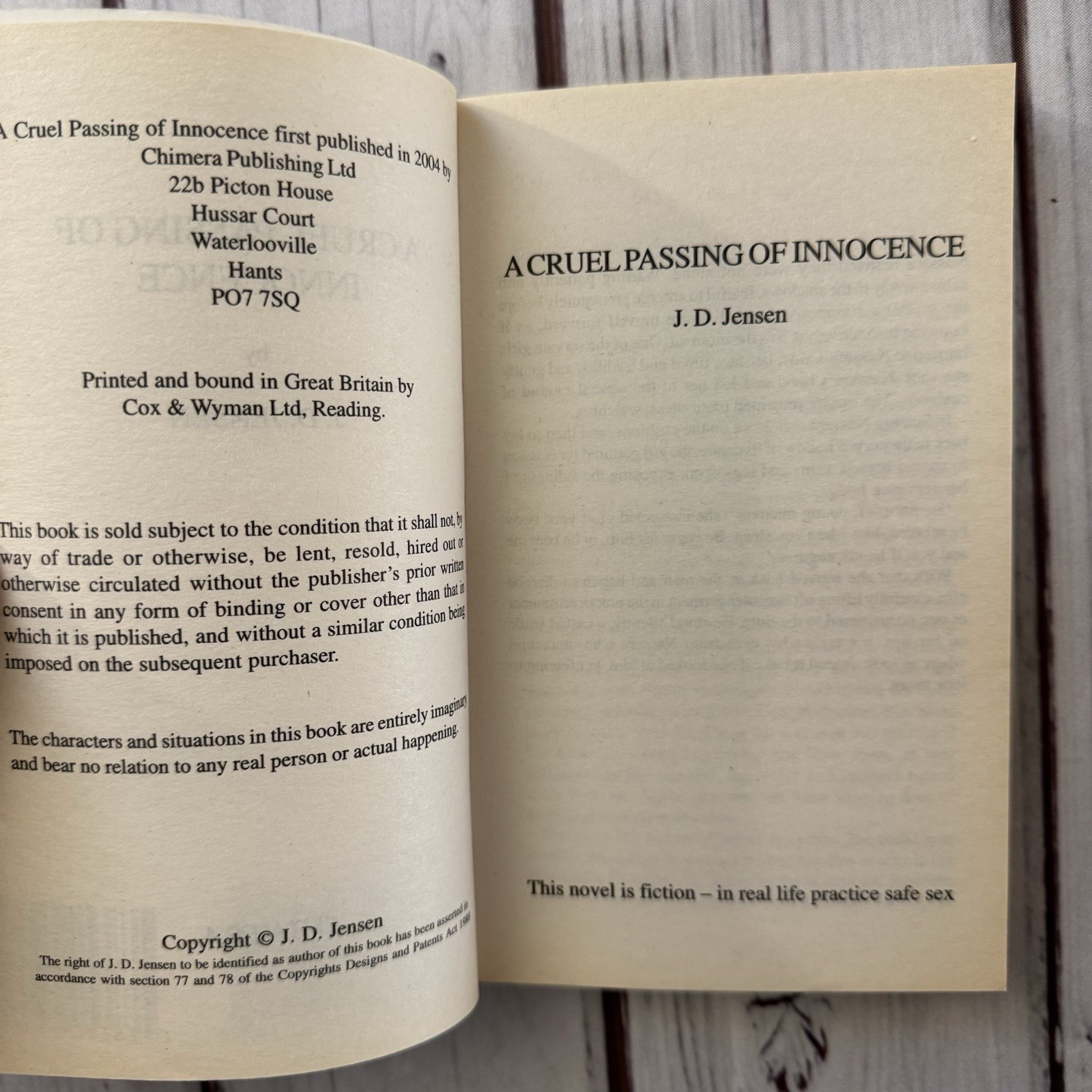 A Cruel Passing of Innocence J D Jensen Erotic Sleaze Pulp Chimera Smut PB Adult