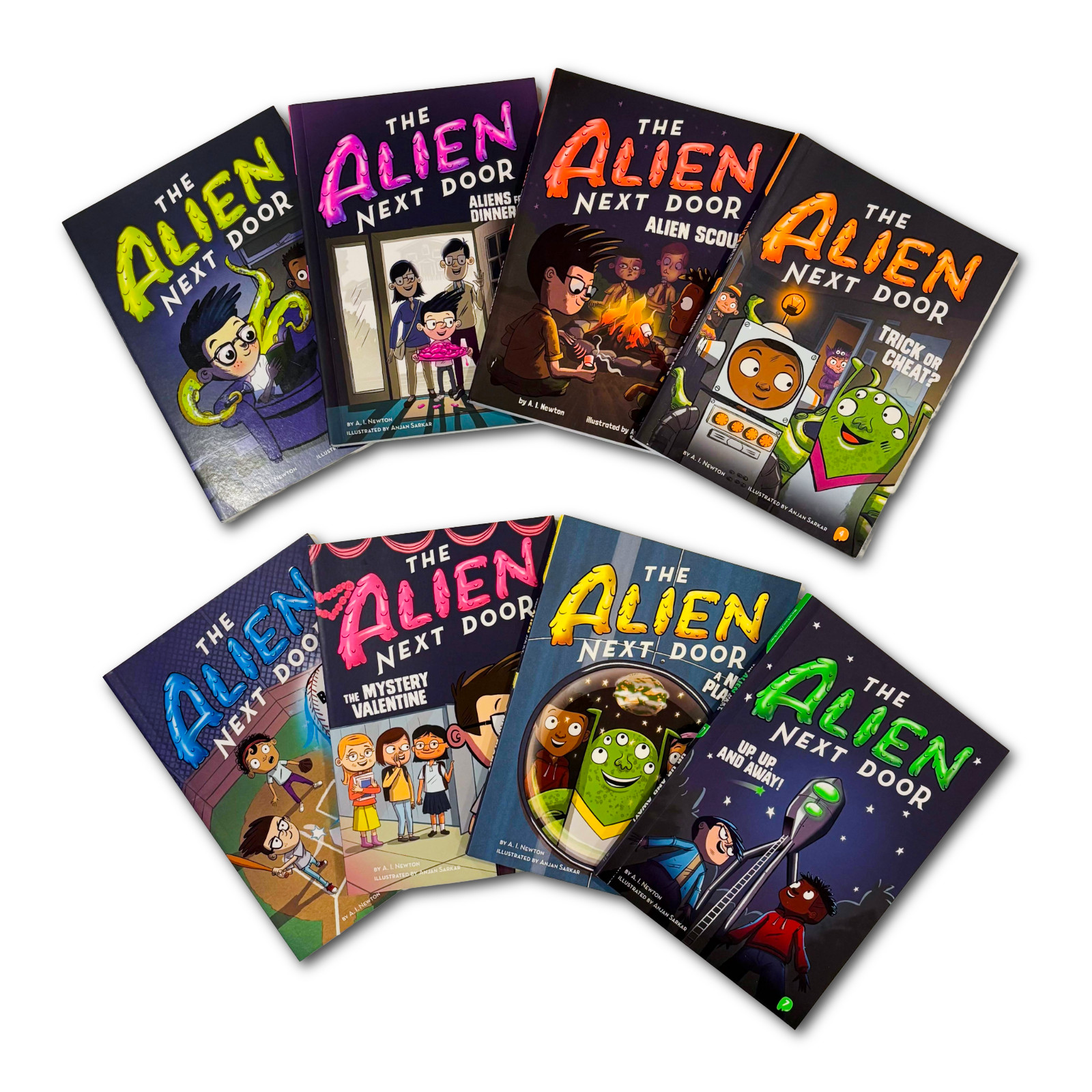 Alien Next Door Books 1-8 Complete Lot A.I. Newton Little Bee Chapter Books Set