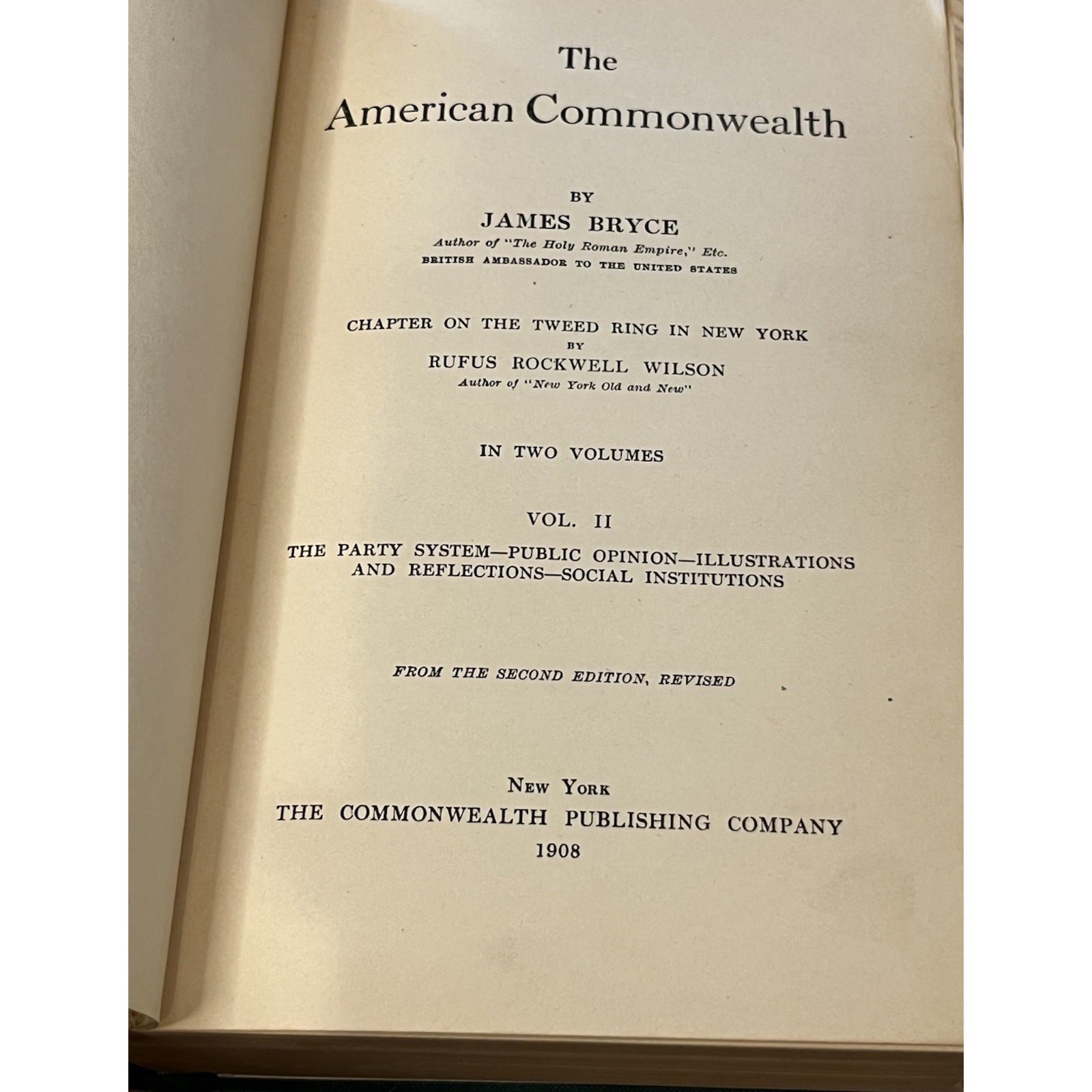 The American Commonwealth James Bryce Volume I II 1 2 1908 US 2nd Ed HC Antique