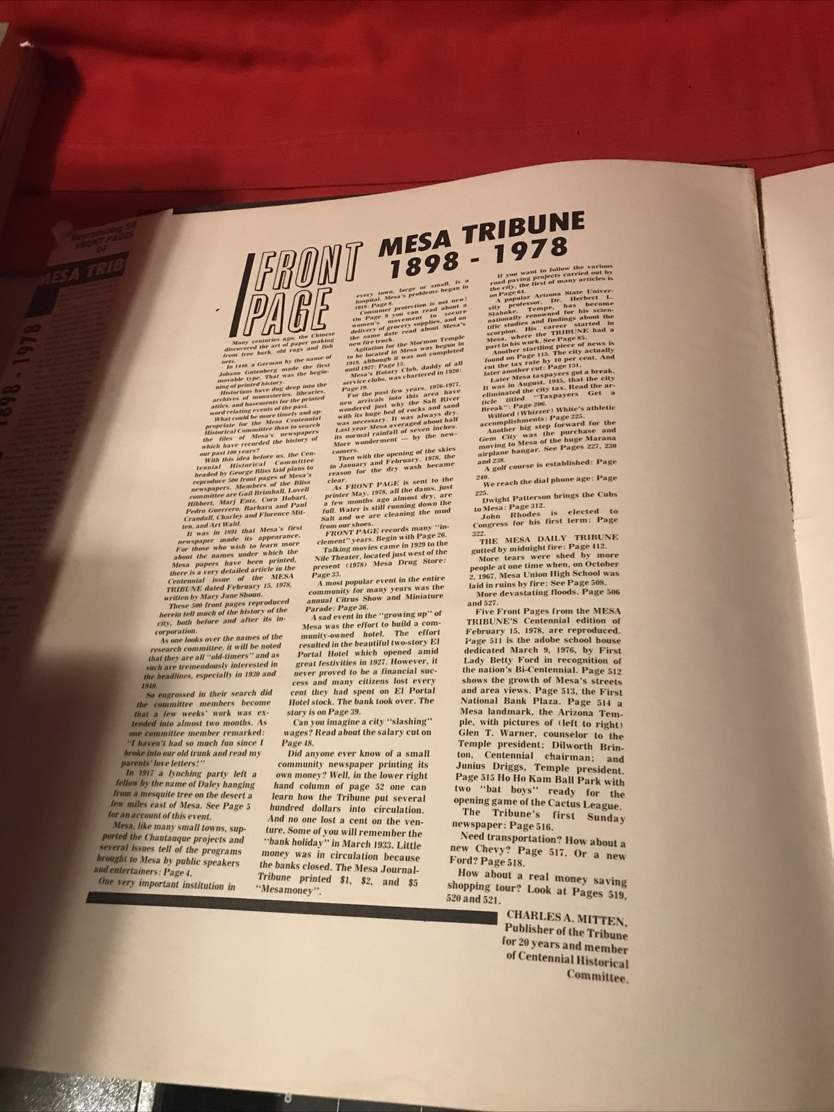 Vintage 1898-1978 Front Page Mesa Tribune Hardcover Book 500 Front Pages