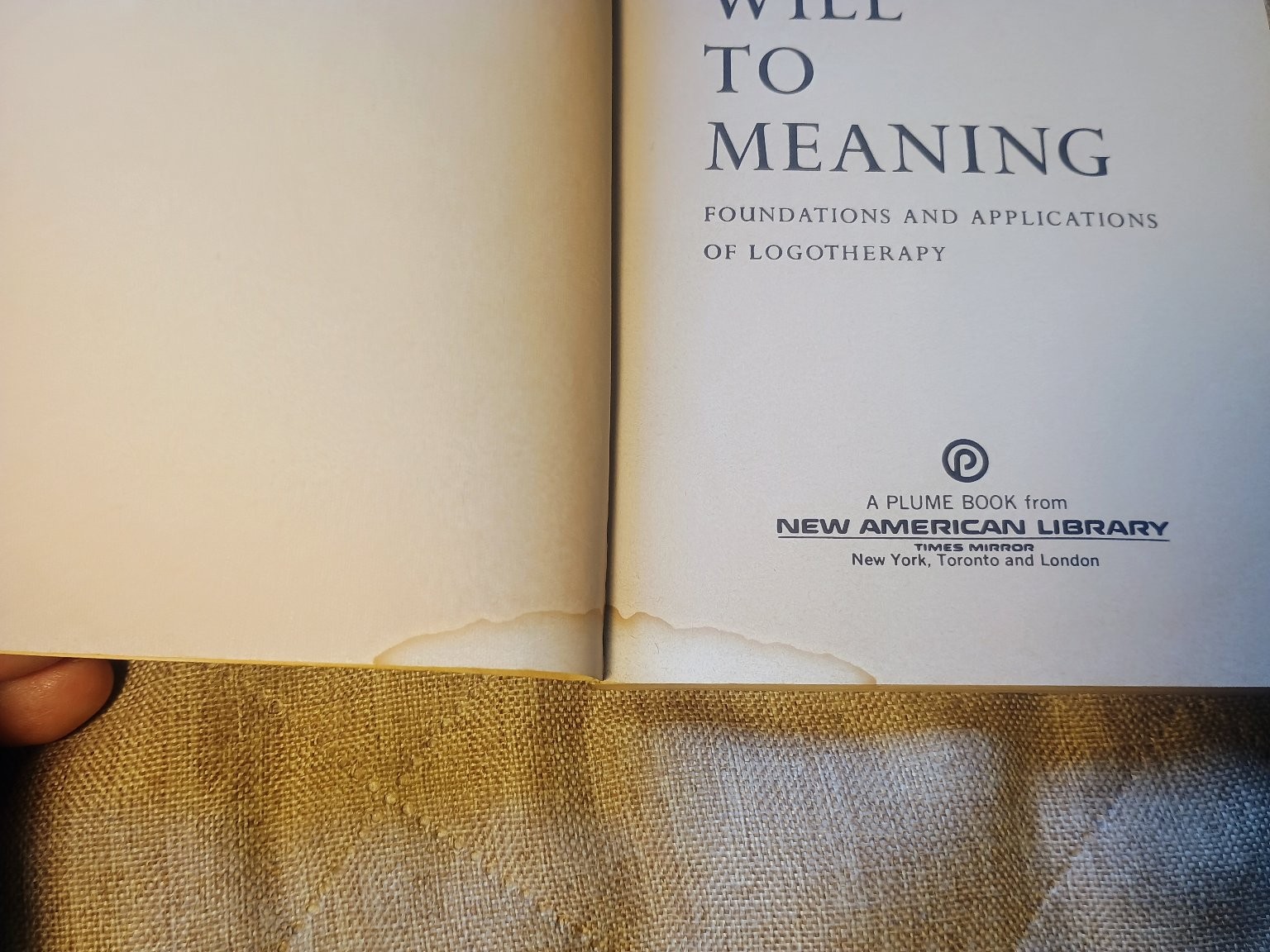 The Will to Meaning Viktor Frankl 1970 Plume Psychology Paperback