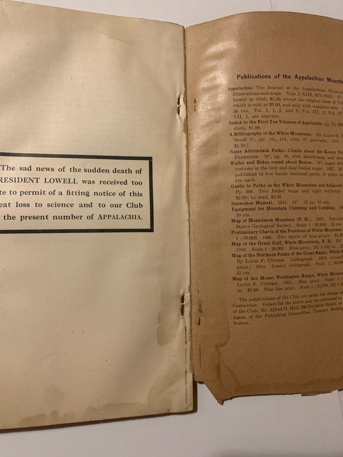 Dec 1916 Appalachian Mountain Club Journal 40th anniv White Mts Purcell range