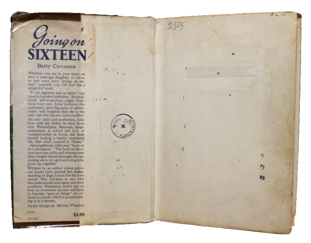 GOING on SIXTEEN by Betty Cavanna – The Westminster Press 1946 HCDJ
