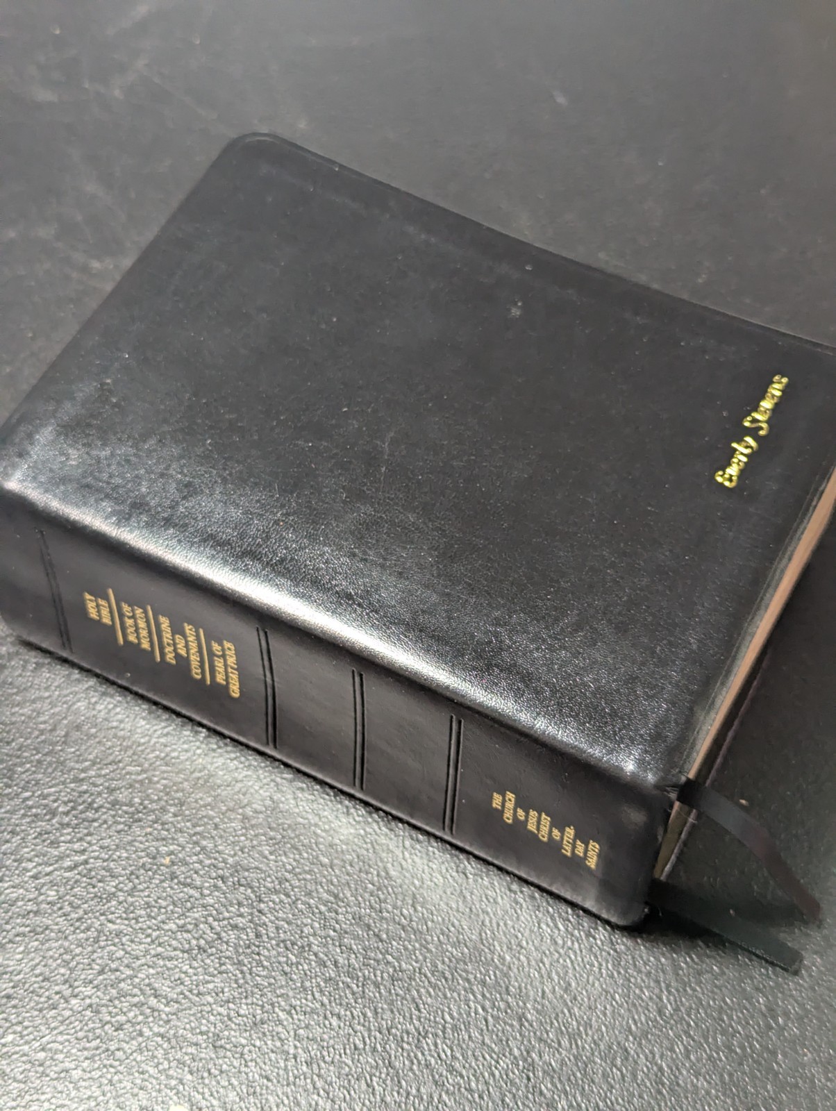LDS Black QUAD Leather? 7.5″x5.5″ Scriptures Bible Book Of Mormon D&C PoGP