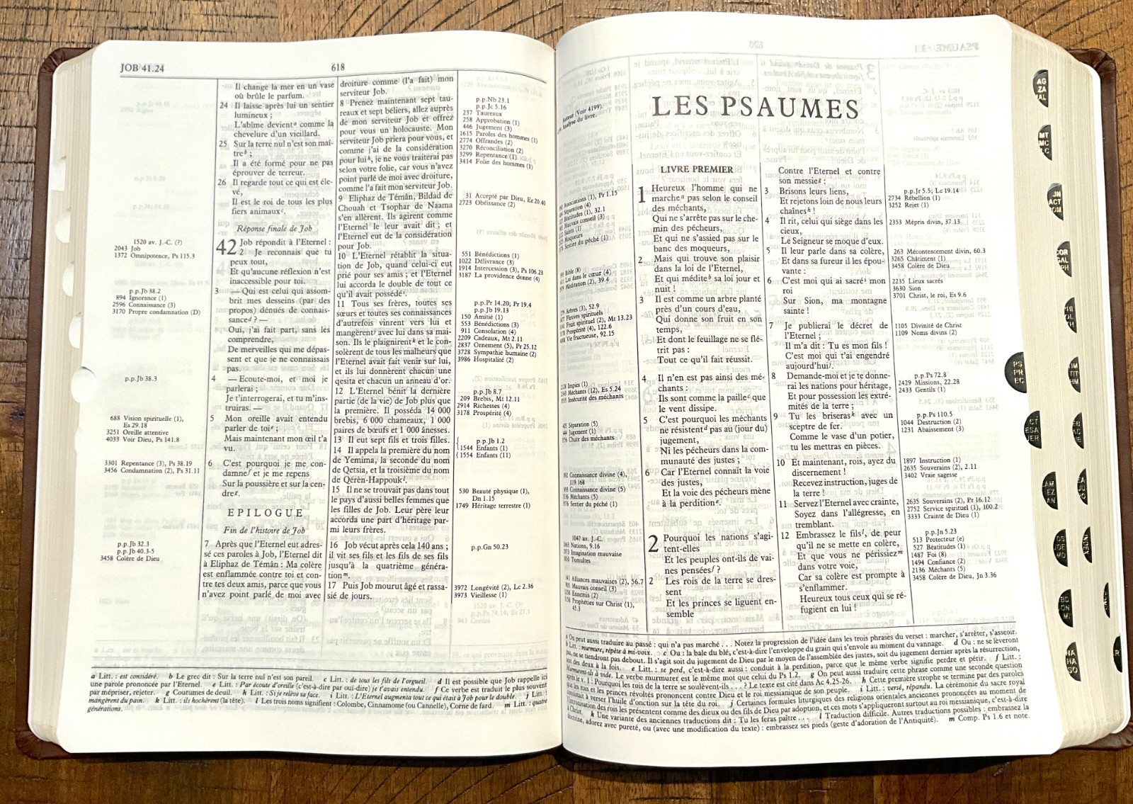 French Thompson Chain Ref. Bible, 1979 La Colombe, Thumb Idx. Brown Faux Leather