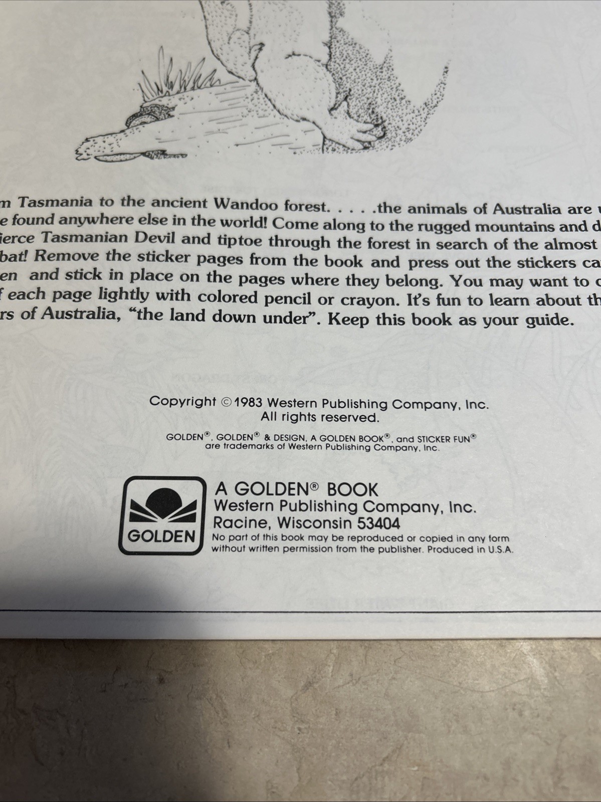 Vintage Australian Animals Sticker Fun Coloring Book 1983 New Unused
