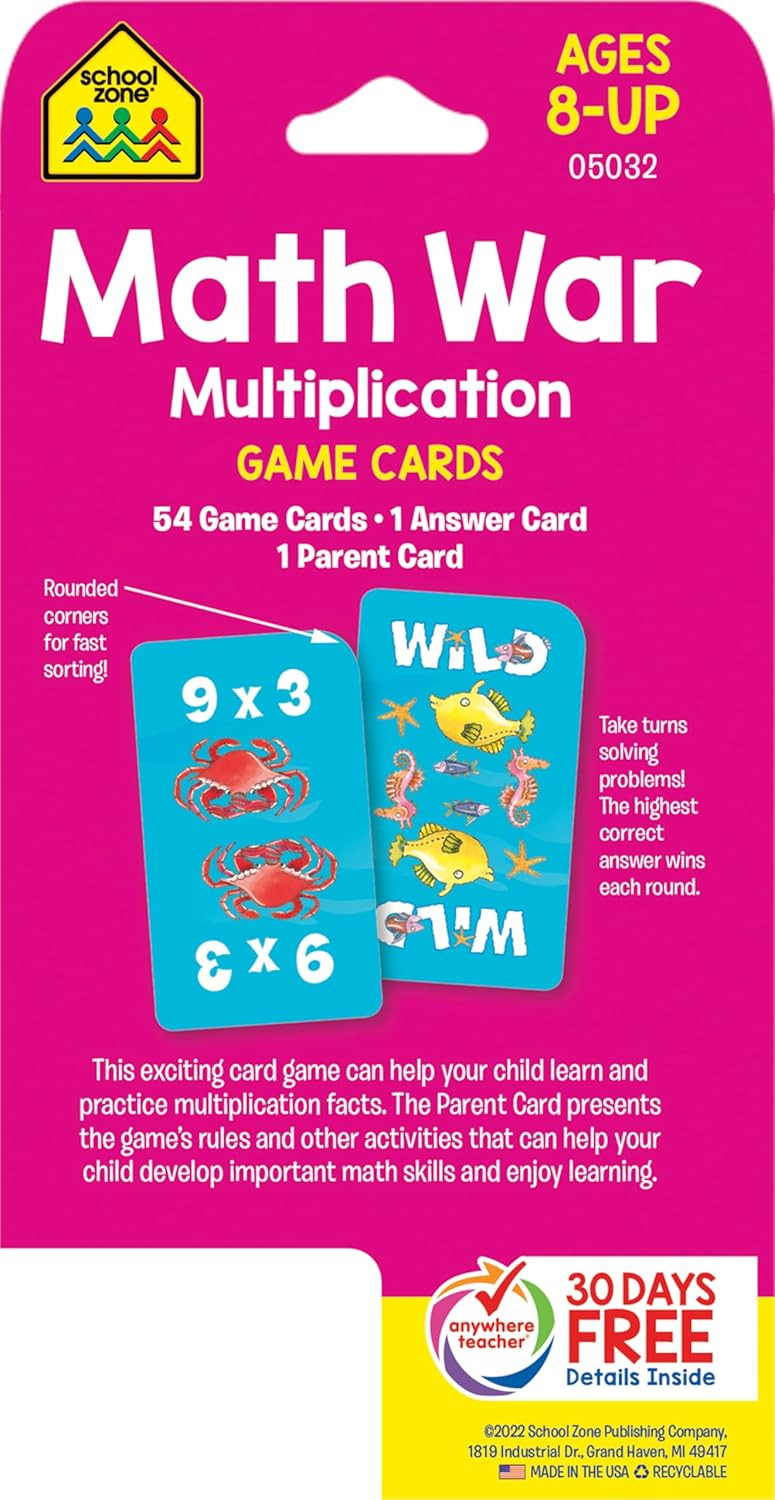 School Zone Math War Multiplication Cards (Ages 8+): Grades 3-5 Math Game