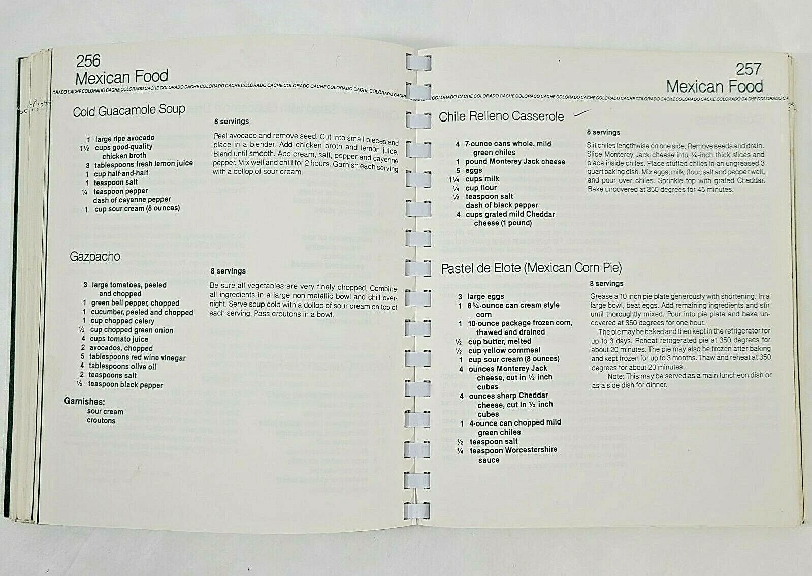 Vintage Colorado Cache Cookbook 430 pages Junior League Denver Recipes Spiral
