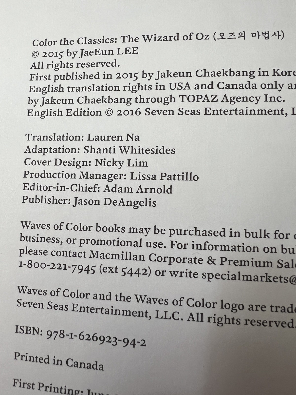 Color the Classics: Wizard of Oz, Lee, Jae-Eun, Excellent Book