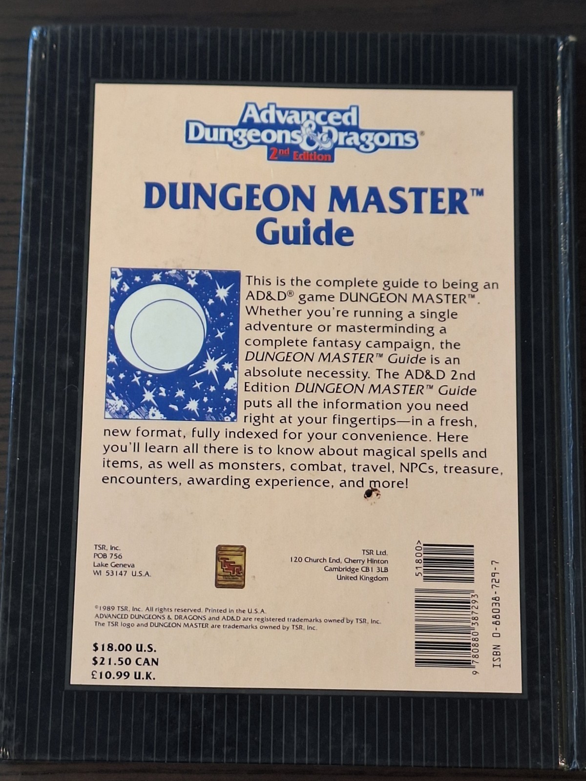 ADVANCED DUNGEONS & DRAGONS 2nd Ed Dungeon Masters Guide Hardcover (TSR 1989)