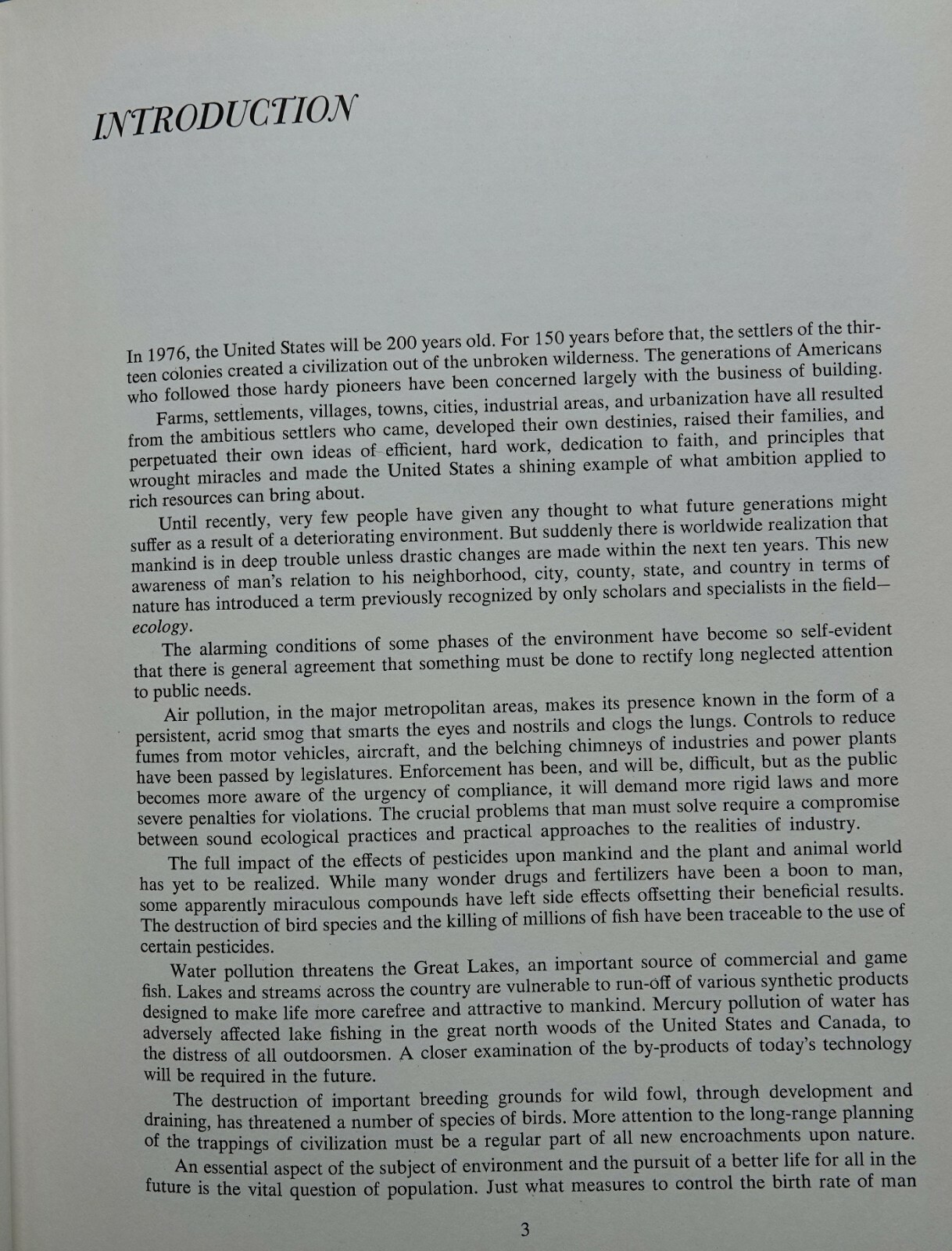 THE ENVIRONMENT OF AMERICA, PAST, PRESENT, FUTURE ED BY THOMAS JONES 1971