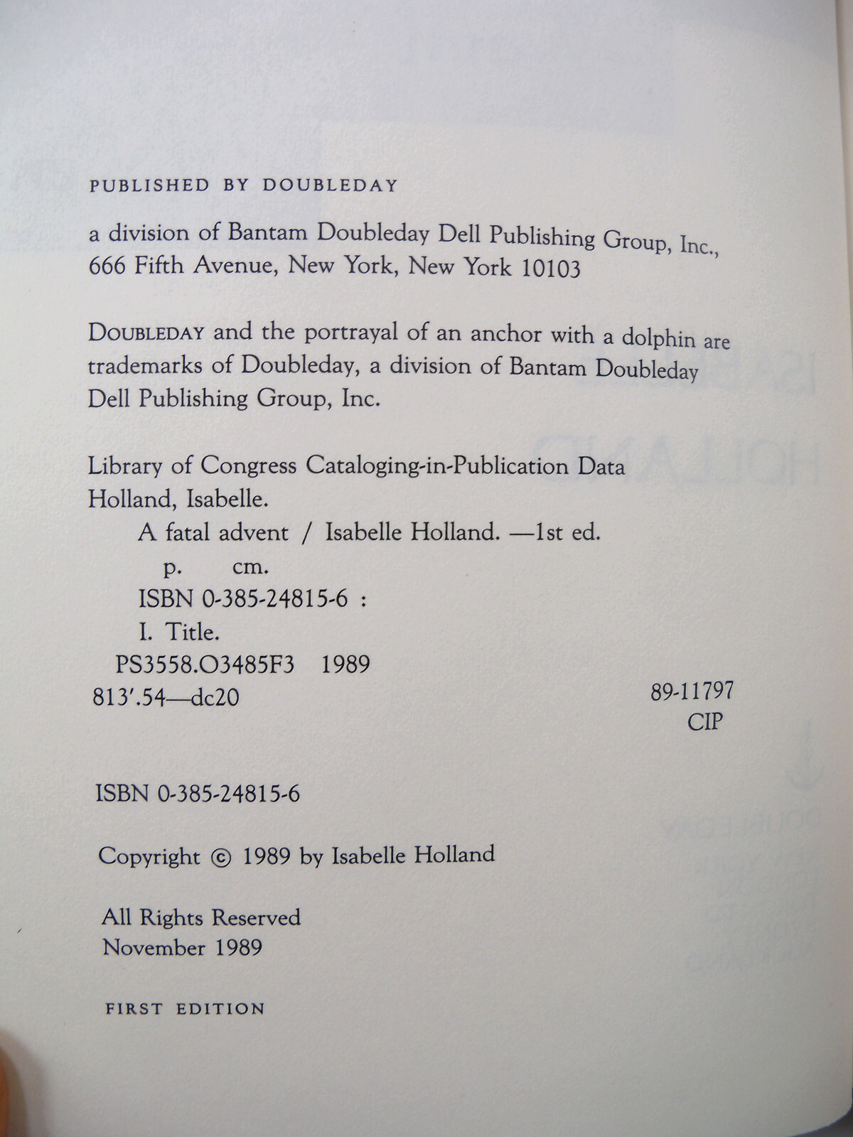 A Fatal Advent by Isabelle Holland Signed 1st Edition (1989, Hardcover)