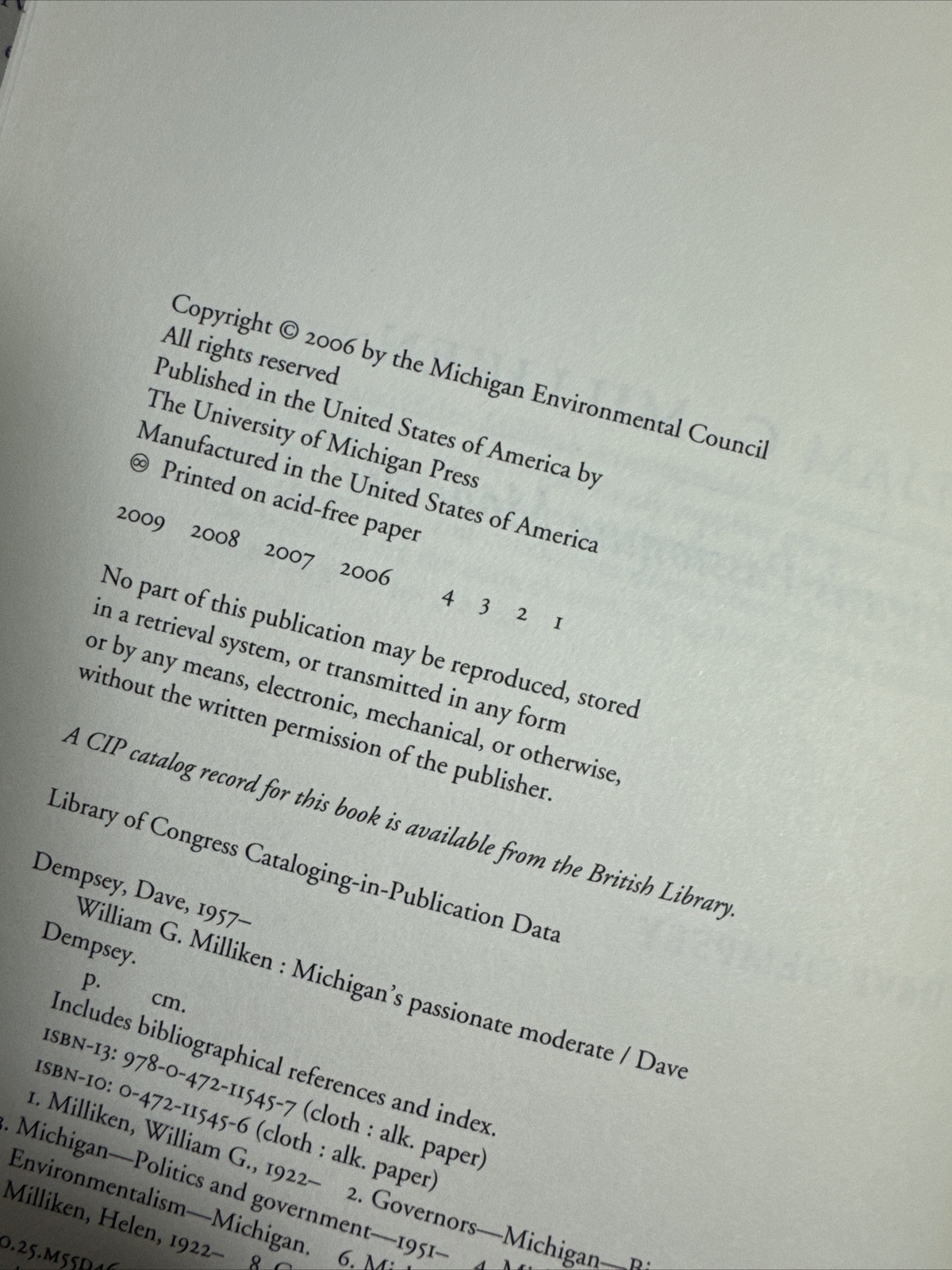 William G. Milliken : Michigan’s Passionate Moderate Hardcover Da