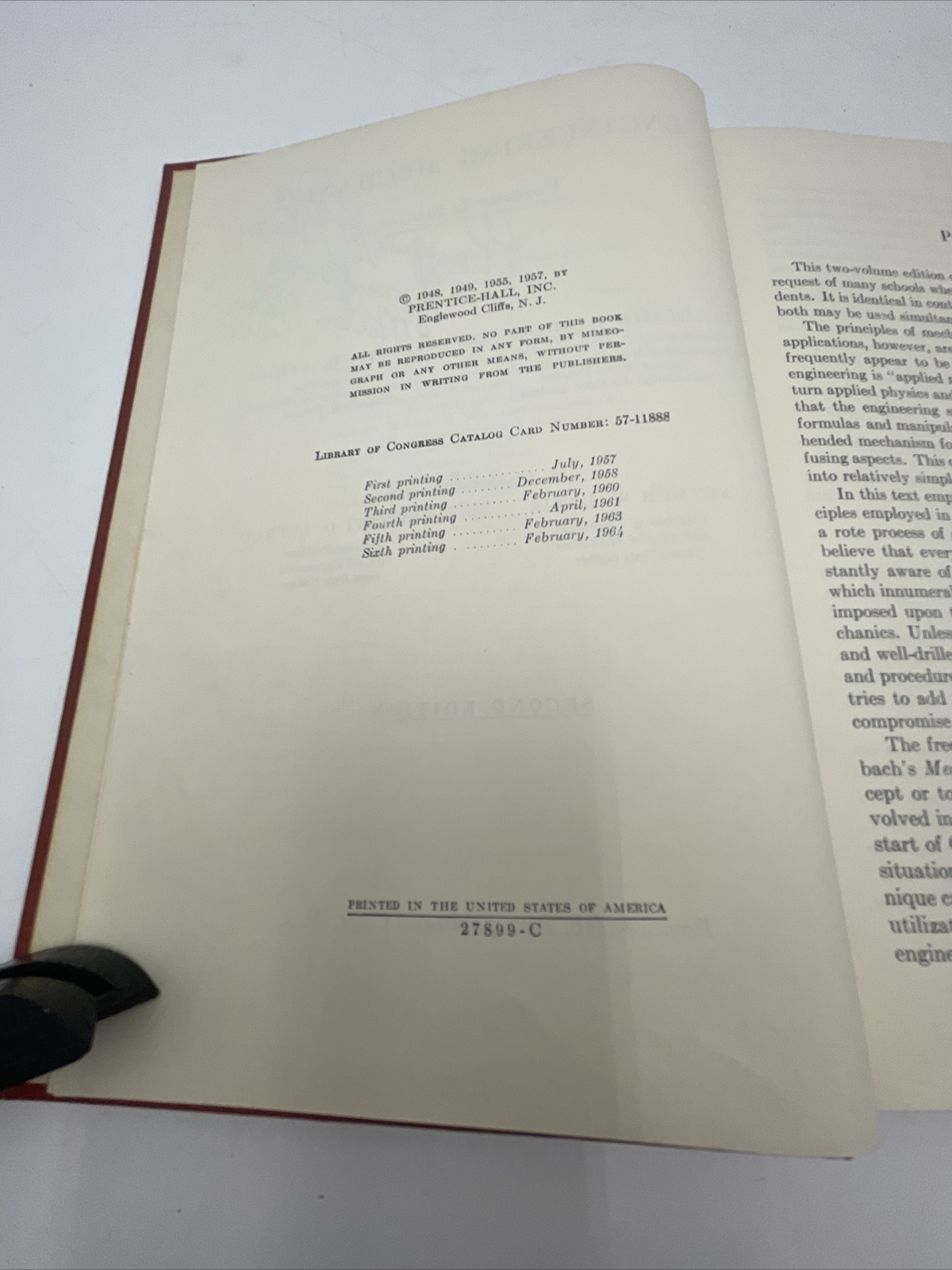 Engineering Mechanics Volume I Statics by Higdon & Stiles 1964 2nd Edition