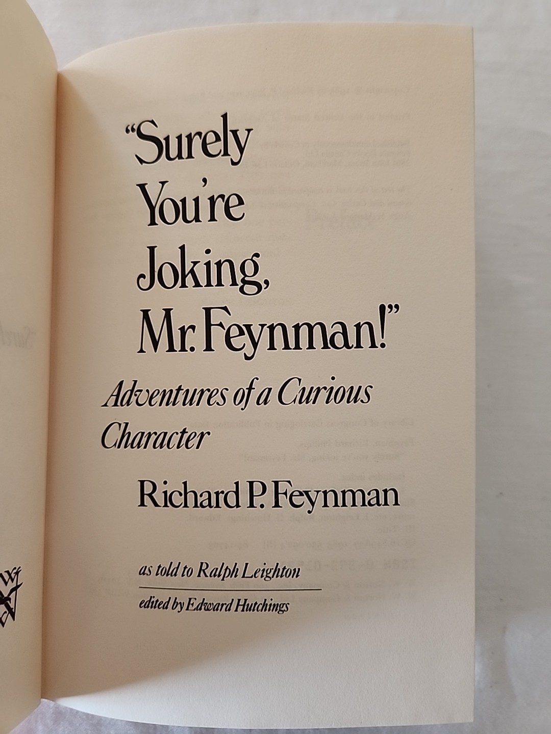 “Surely You’re Joking, Mr. Feynman!” by Richard P. Feynman 1985 Hardcover w/DJ