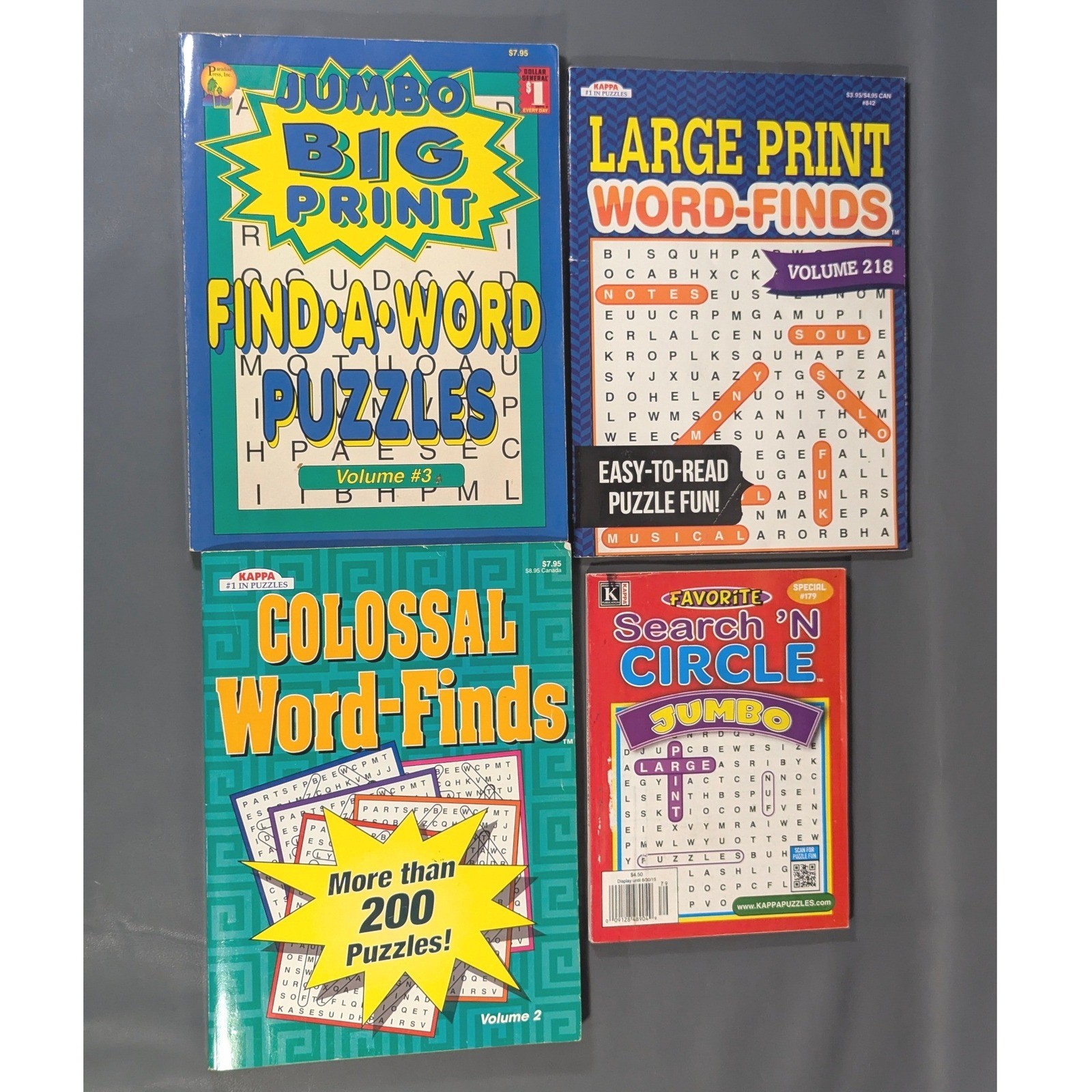 Kappa Word Search Puzzle Books Lot 4 Large Print Jumbo Word-Finds Colossal