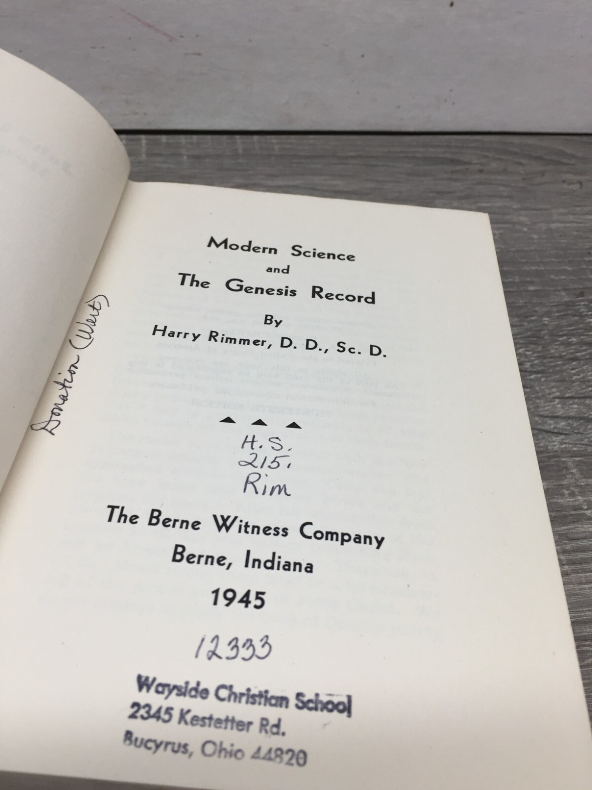 Modern Science and the Genesis Record by Harry Rimmer 13th Edition 1945 HC EXLIB