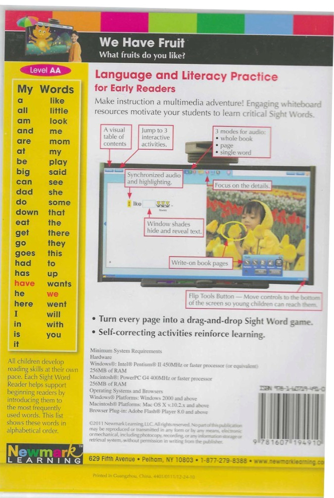 Interactive Whiteboard, We Have Fruit, CD-ROM, NEW Science Book & Guide, Newmark