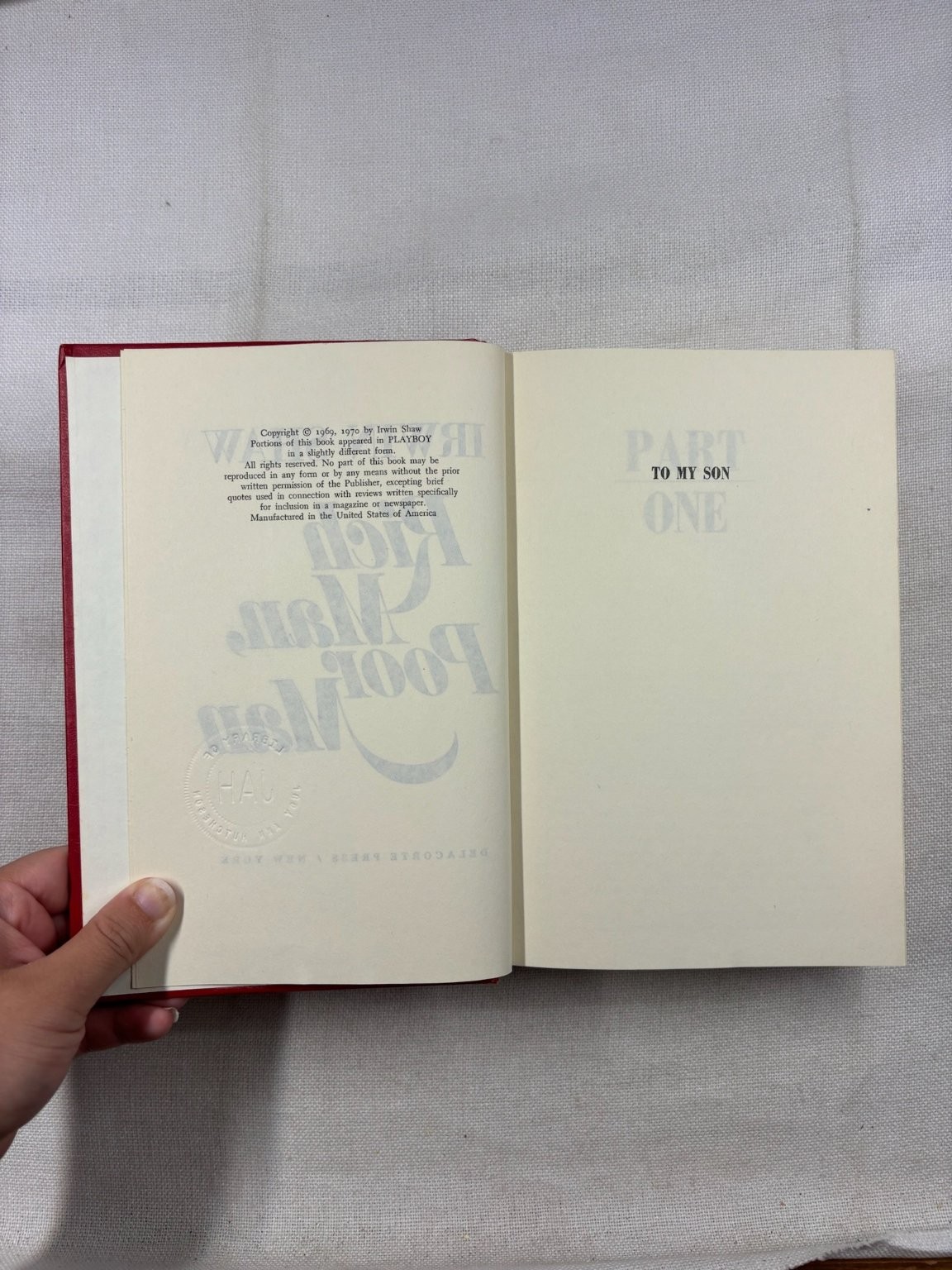Rich Man, Poor Man Irwin Shaw 1970 First Edition Novel Delacorte Press