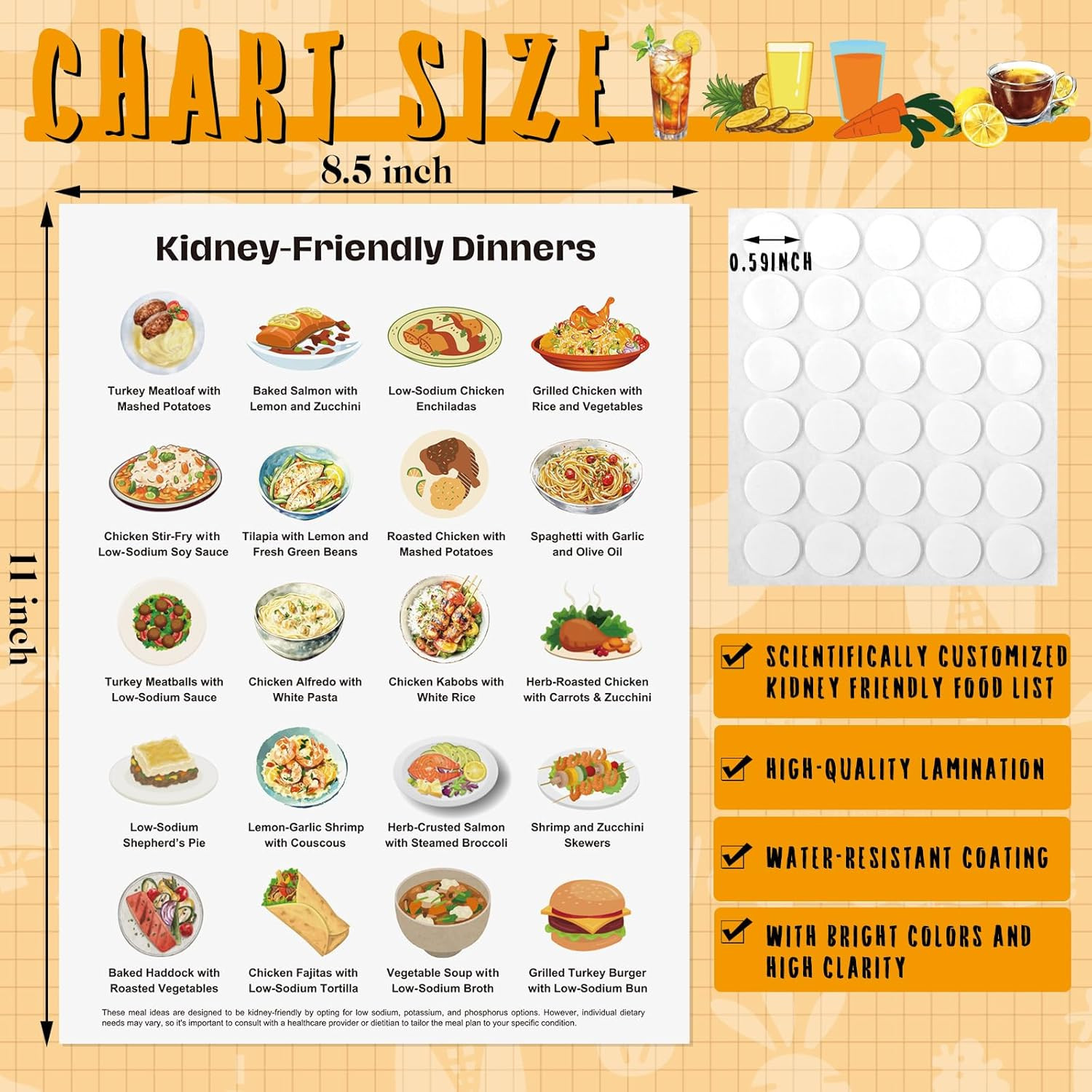 Sinload 12 Pcs Kidney Friendly Food List Poster Kidney Diet Chart Guide for Heal
