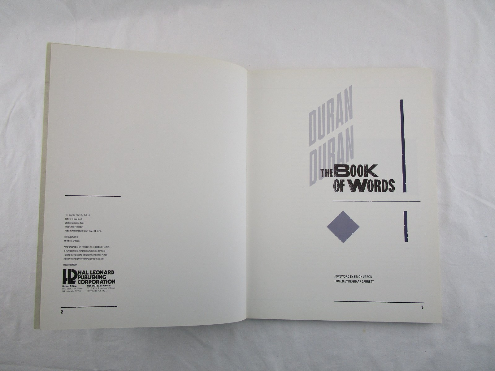Duran Duran The Book Of Words & The Official Lyric Book Used
