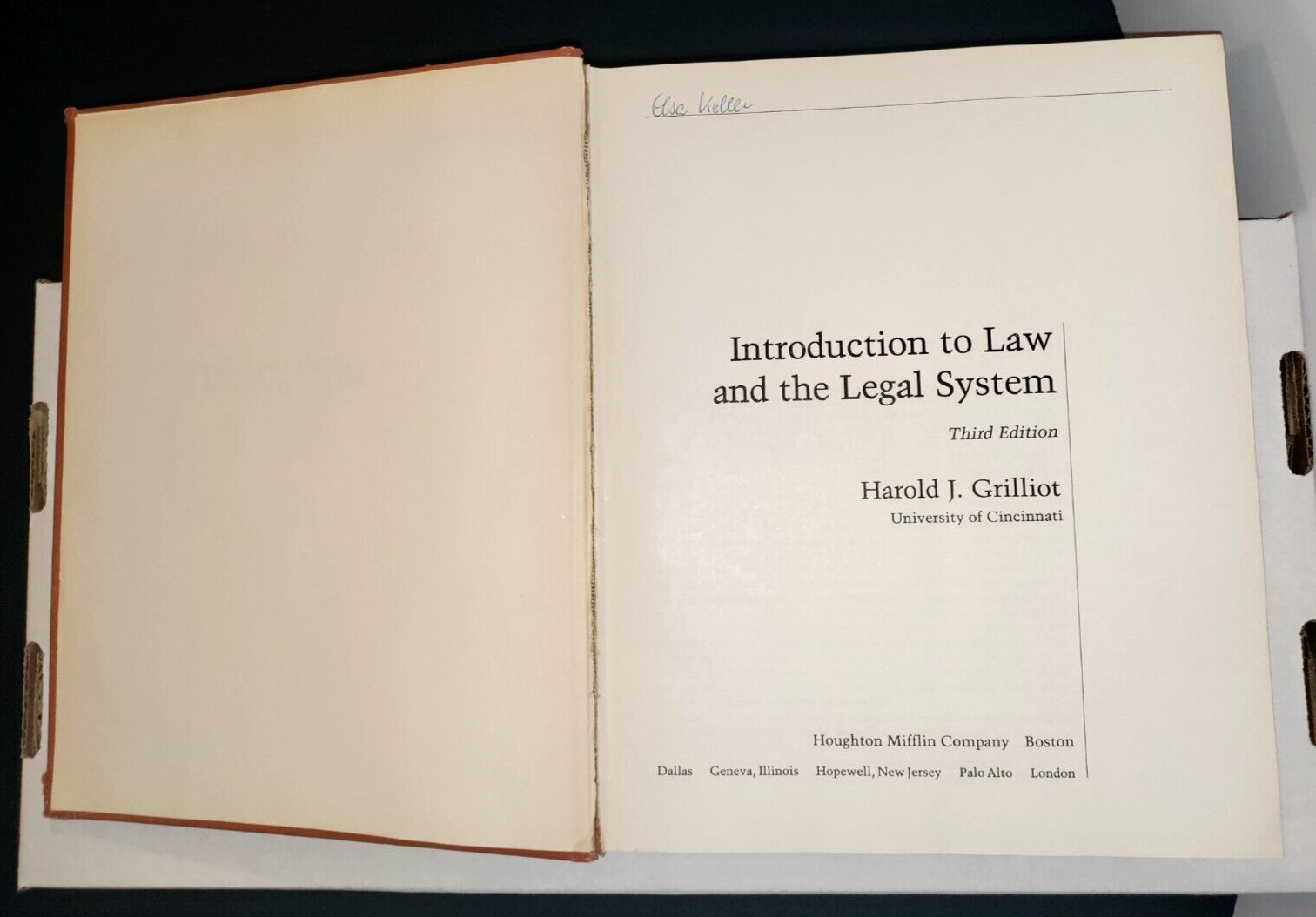 Introduction to Law and the Legal System Third Edition by Harold J. Grilliot