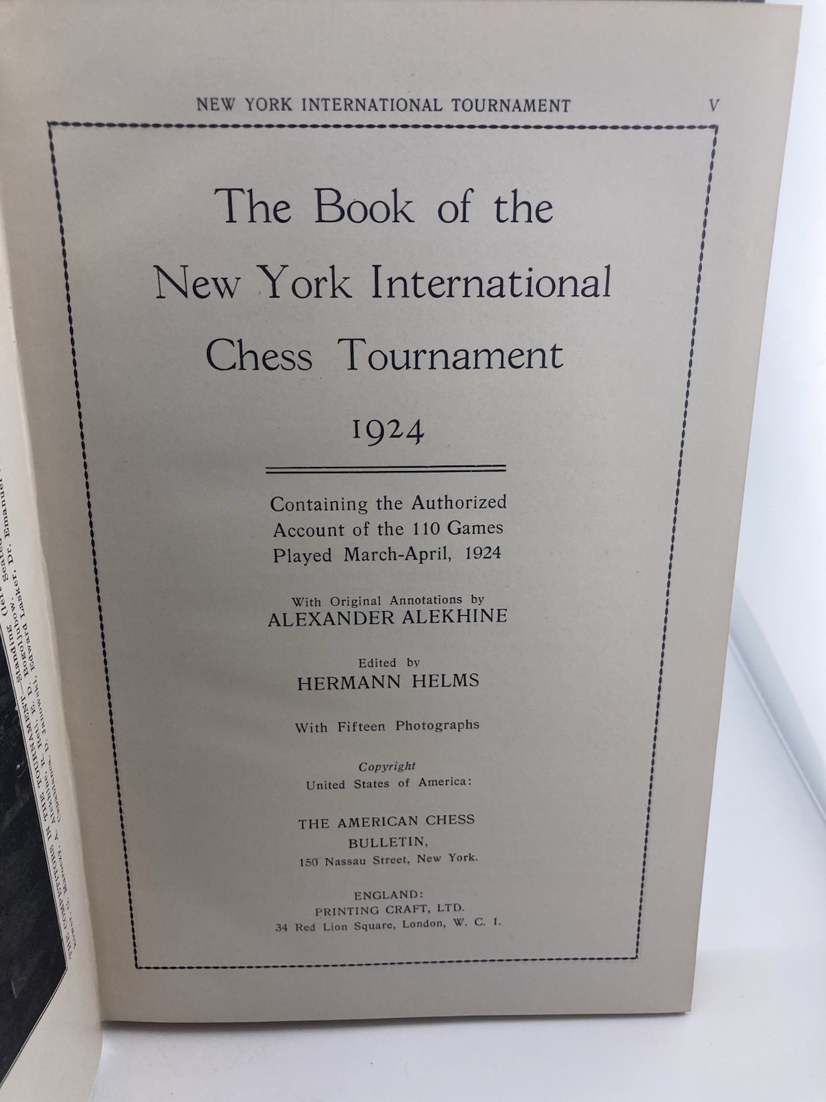 1924 New York International Chess Tournament Book-1925 Edition VG