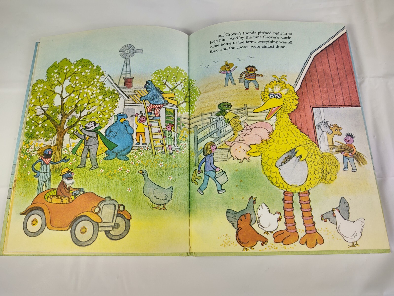 Vtg 1980 Down On The Farm With Grover Book Sesame Street Book Club Golden CTW