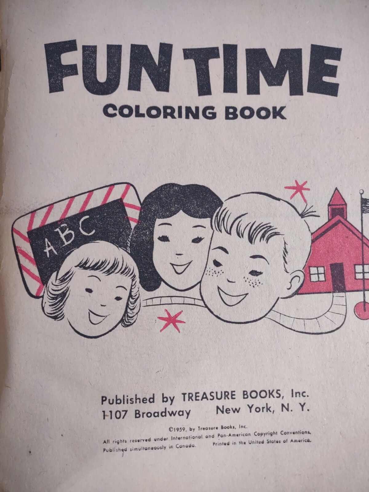 1959 FUN TIME Coloring Book #336 Treasure Coloring Books UNCOLORED 60+ pages.