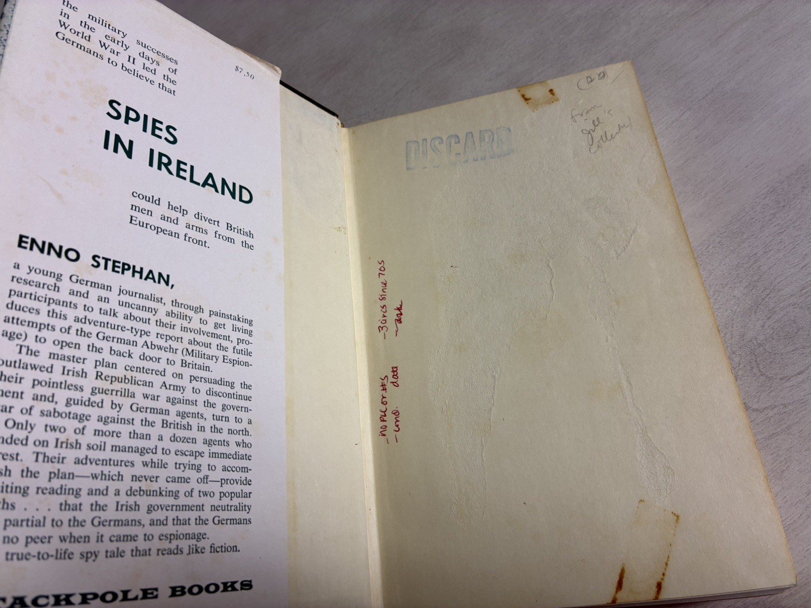 Spies in Ireland (1965) by Enno Stephan – 1st Edition, HC/DJ – Stackpole Books